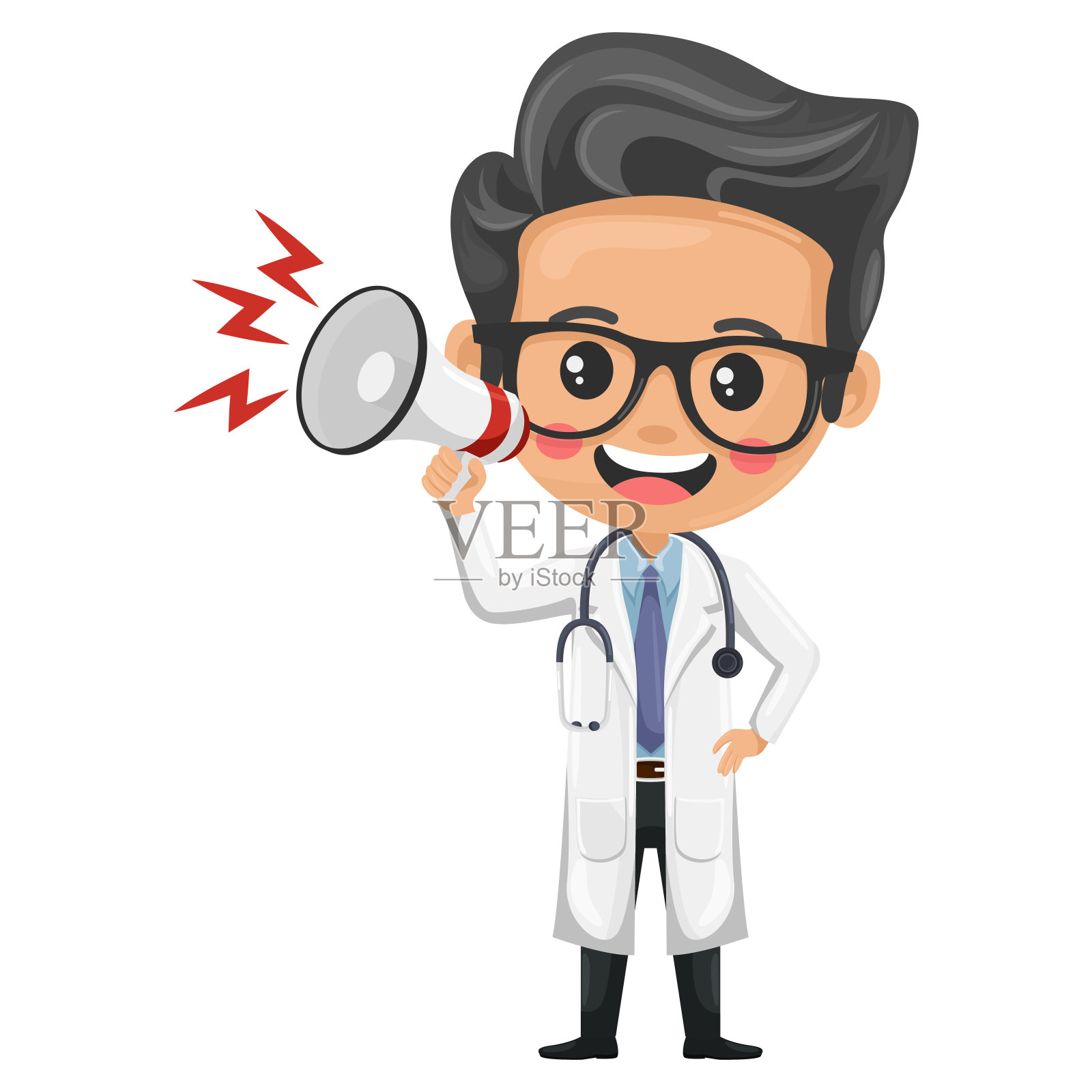 医生在用扩音器宣布。清晰有效的沟通在医疗实践中的重要性。健康医药理念。卫生方面的研究、科学和技术插画图片素材