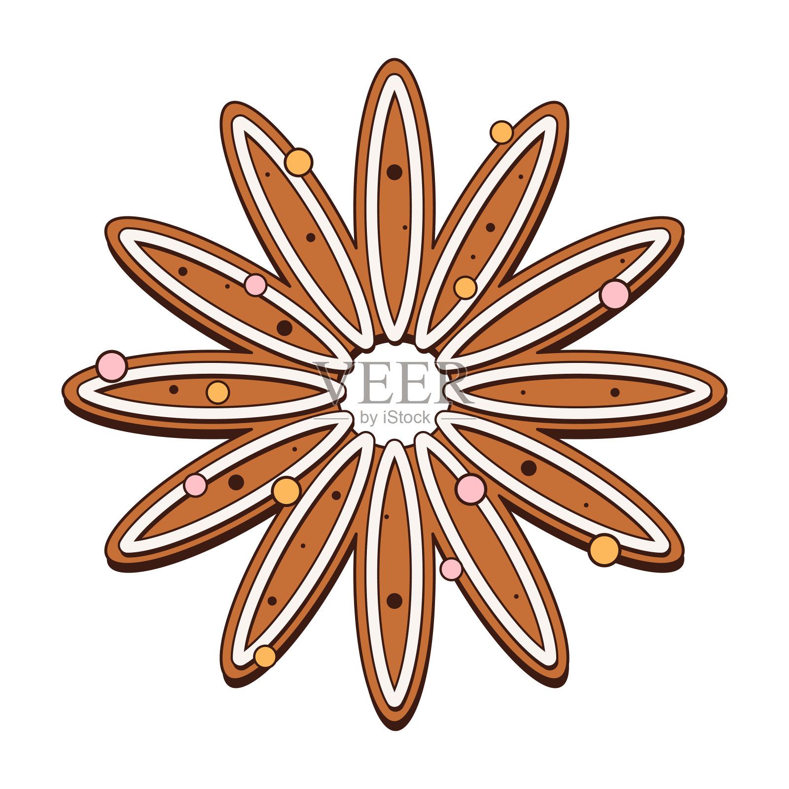 有球和图案的姜饼饼干。新年饼干的形状像一朵花。矢量说明烘焙食品。甜的甜点插画图片素材