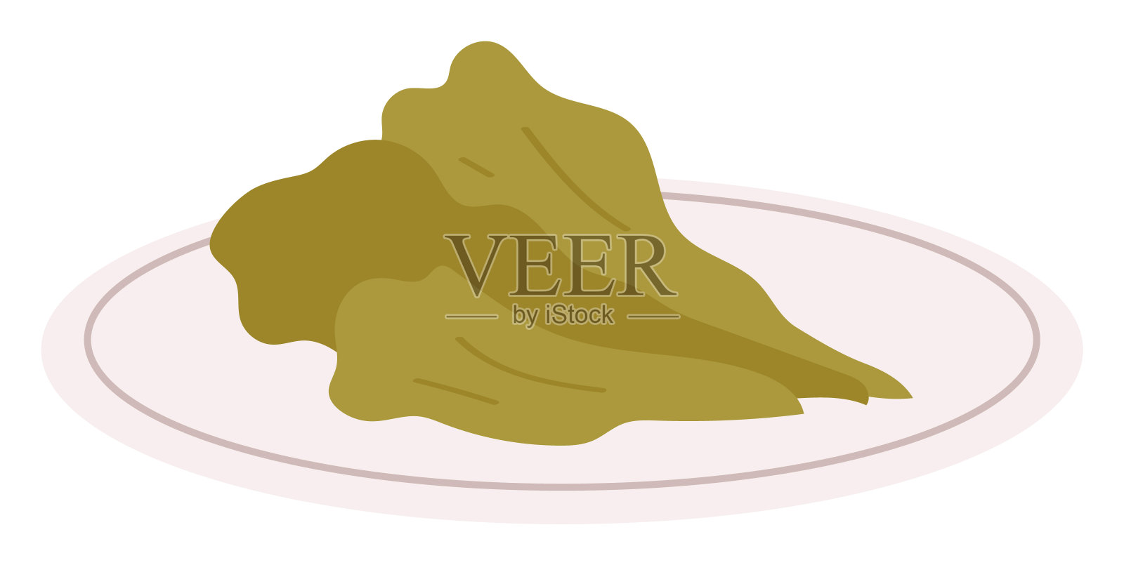 卡通捣碎餐盘图形。简单的绿叶蔬菜泥插图。健康蔬菜泥插画图片素材