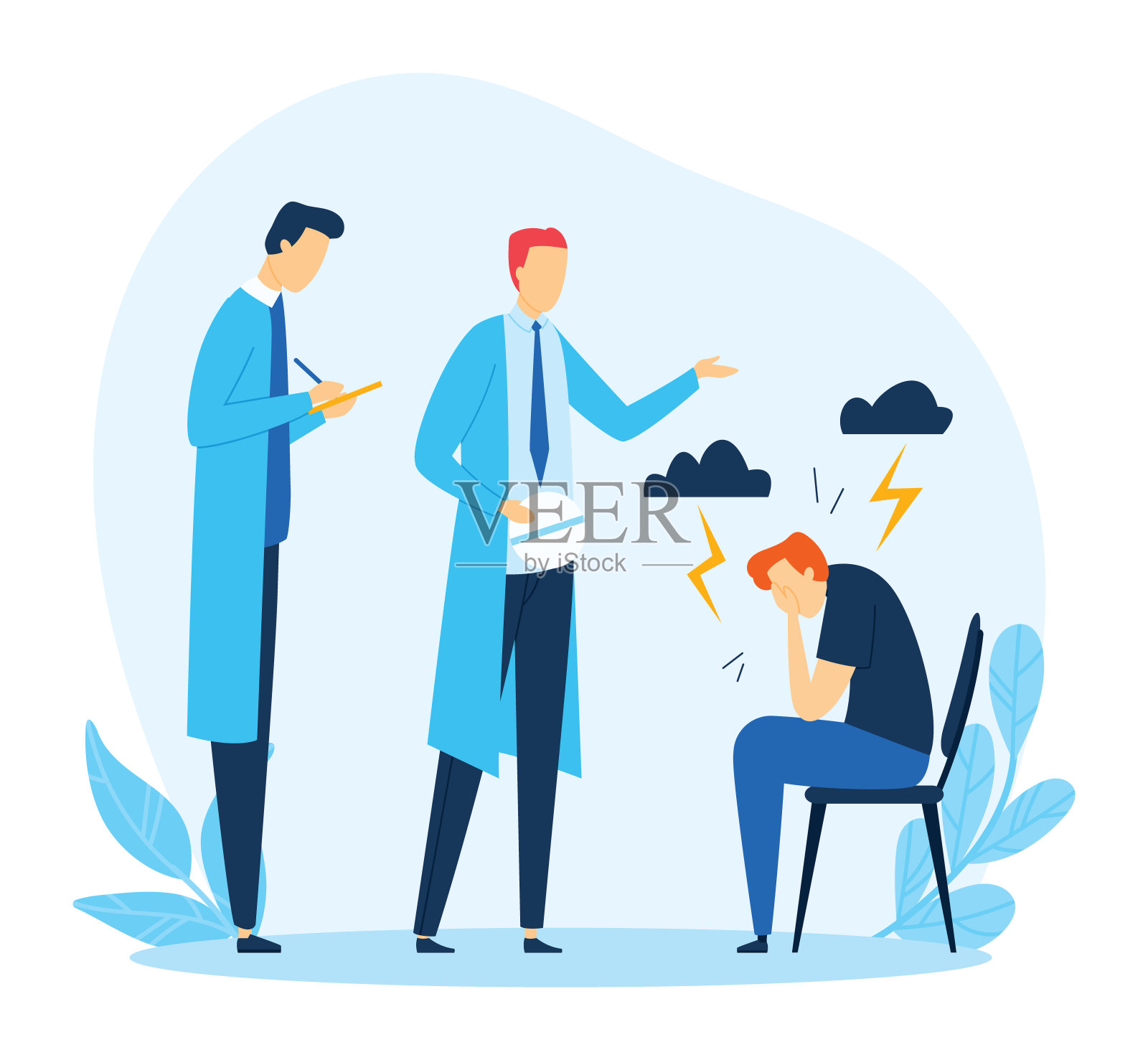 医生咨询担心病人的心理健康问题。医疗小组评估人插画图片素材