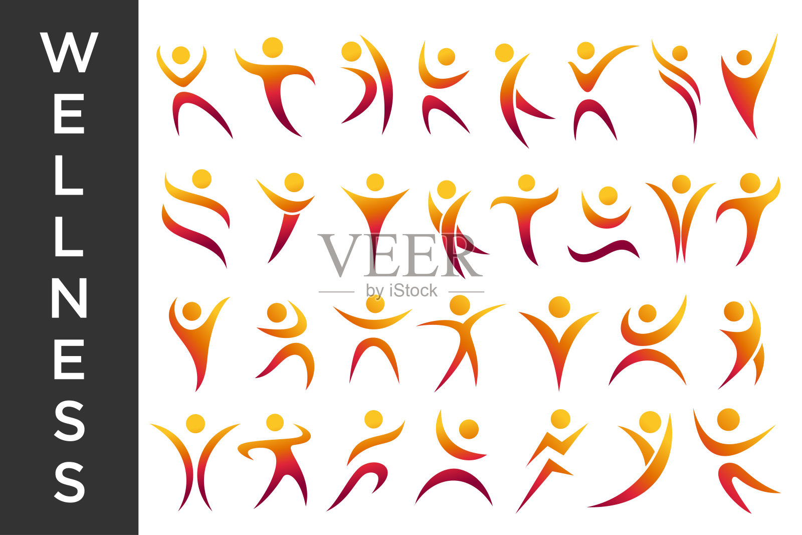 抽象人物标志设计。运动，健身房，健身，跑步教练图标集矢量插图插画图片素材