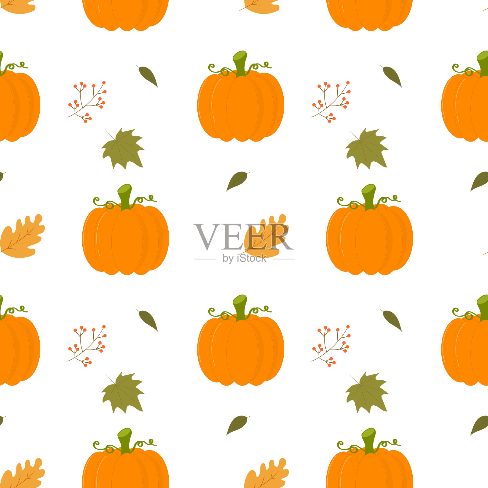 南瓜，树叶和浆果的无缝图案。插画图片素材