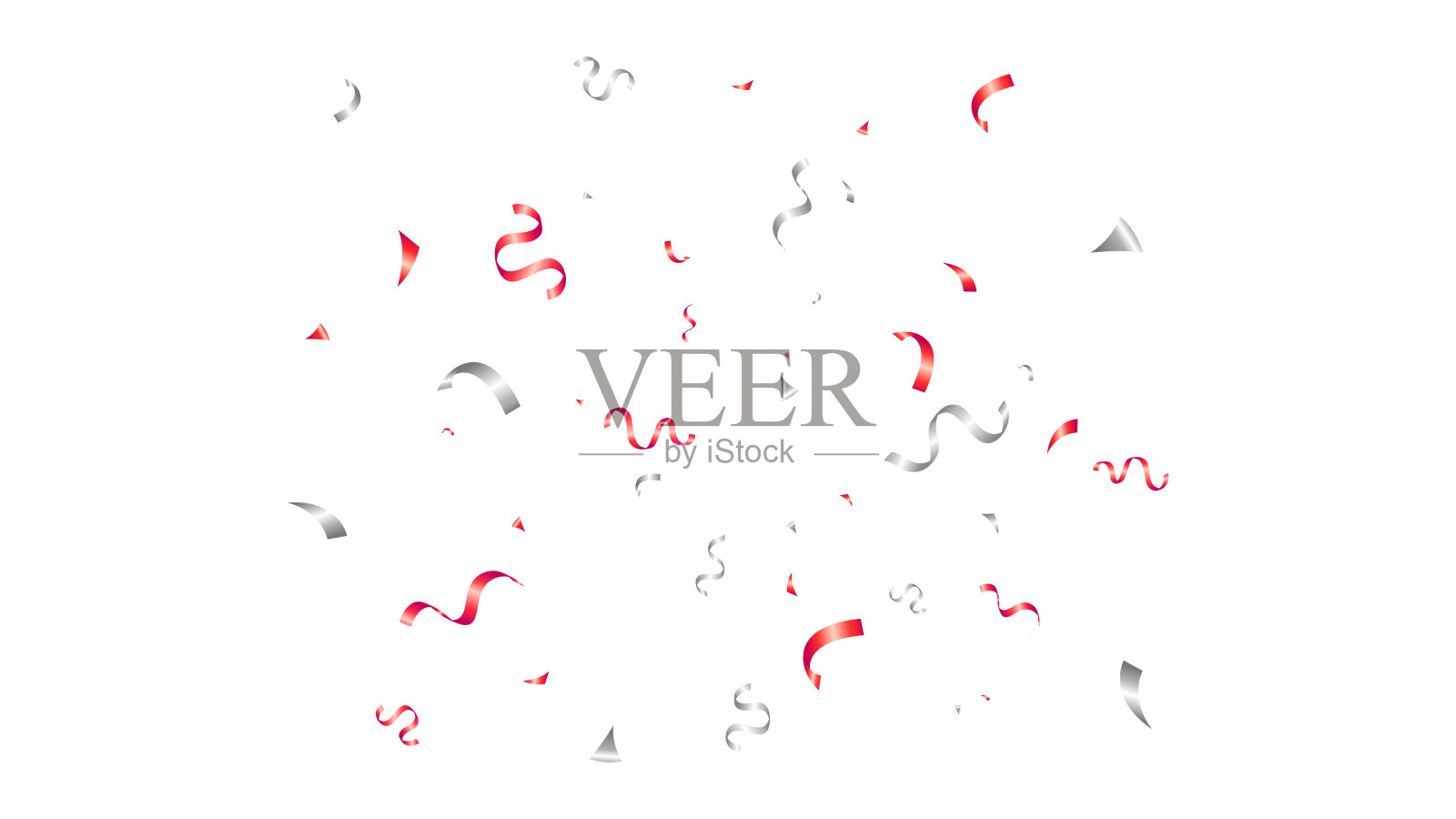 装饰横幅背景与银和红色缠绕彩带彩纸，周年纪念，庆典，问候插图与乐趣爆炸插画图片素材