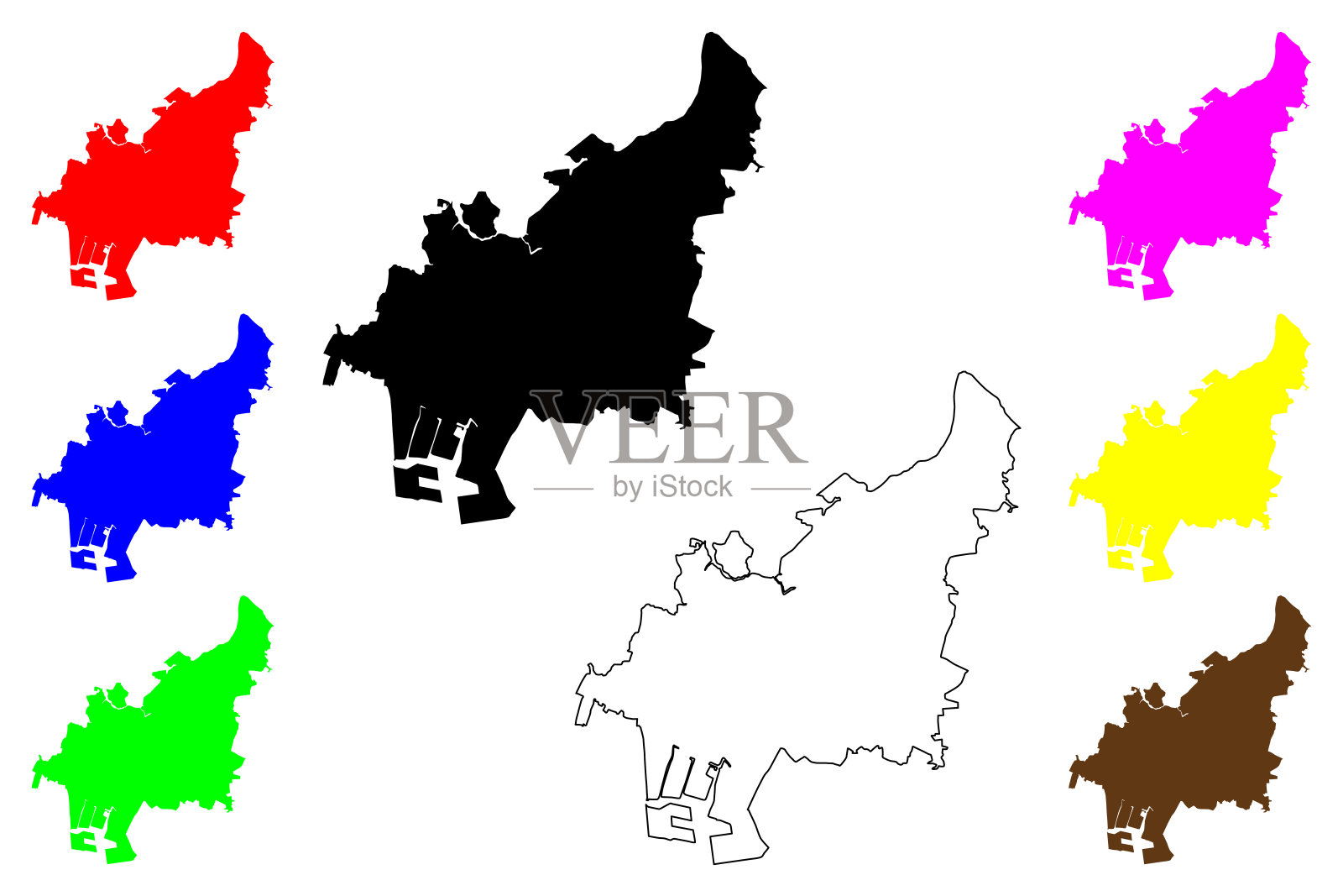 船桥市(日本，岛国，千叶县)地图矢量插图，涂鸦素描船桥市地图插画图片素材