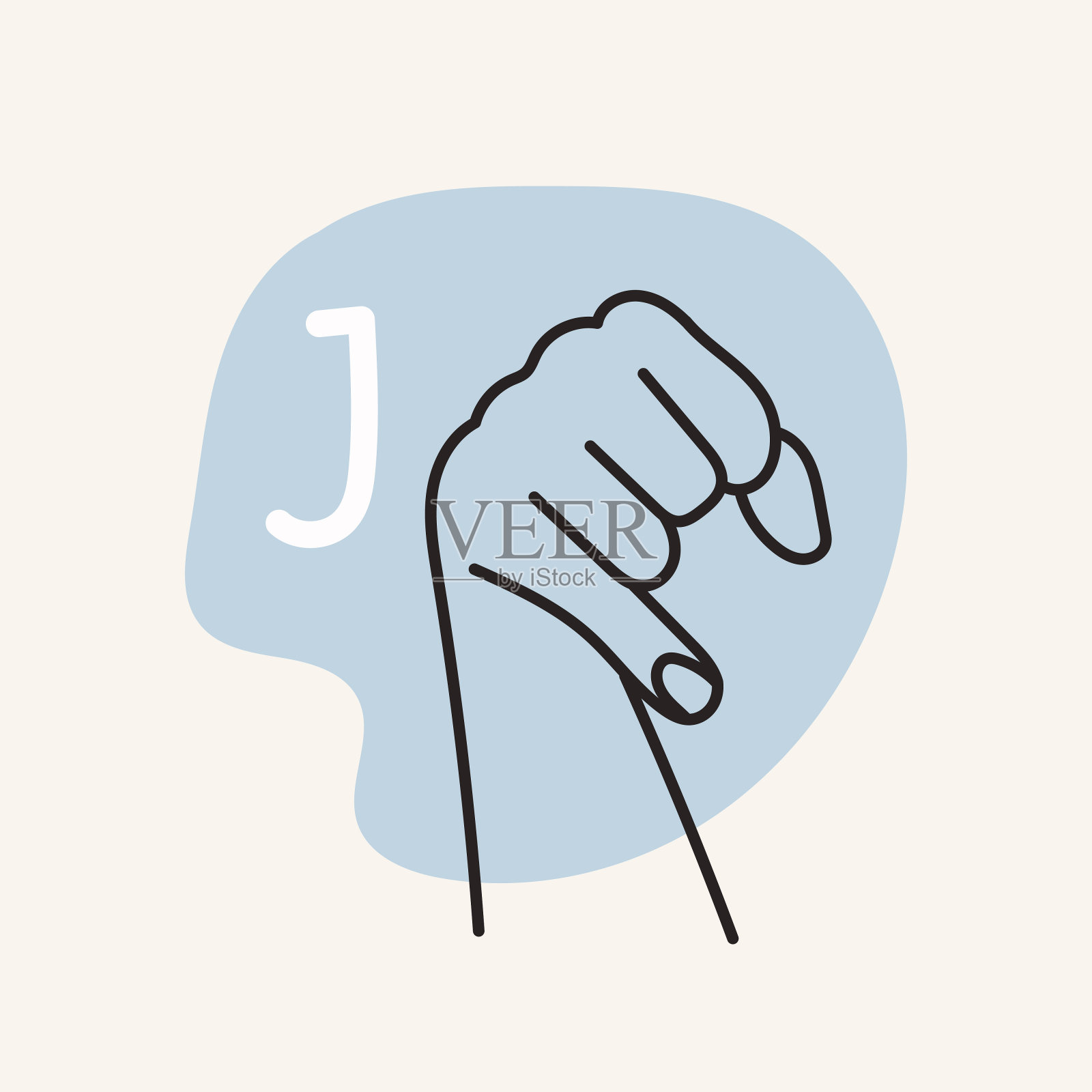 聋哑人的手势，字母J。插画图片素材