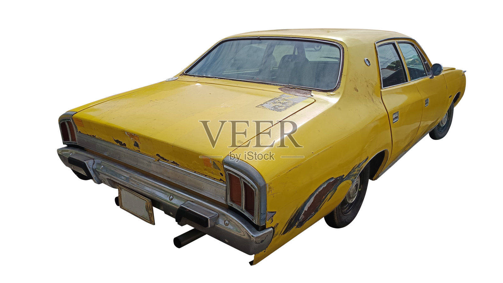 经典的黄色复古车在白色的背景照片摄影图片