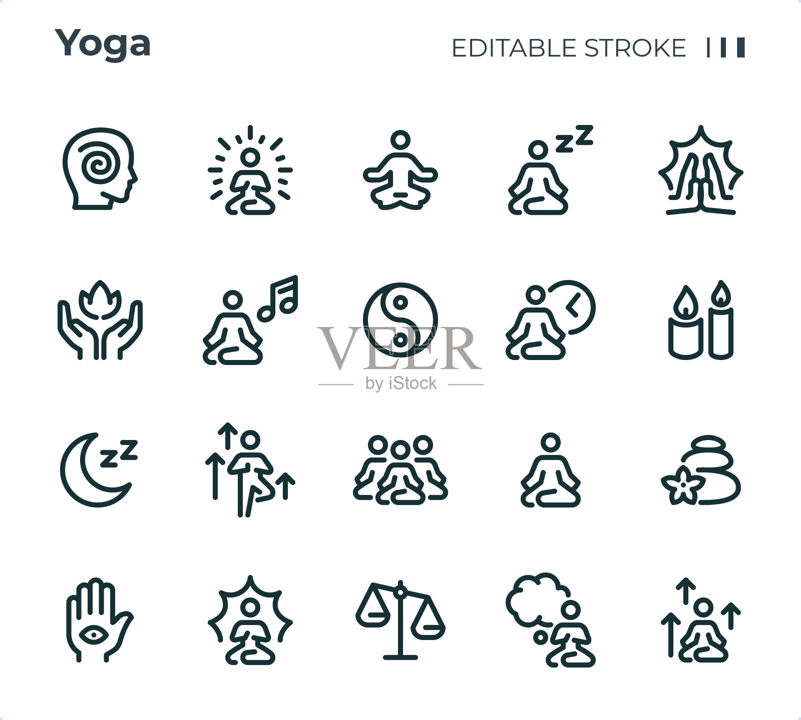 瑜伽图标集。可编辑的描边重量。像素完美的图标。插画图片素材