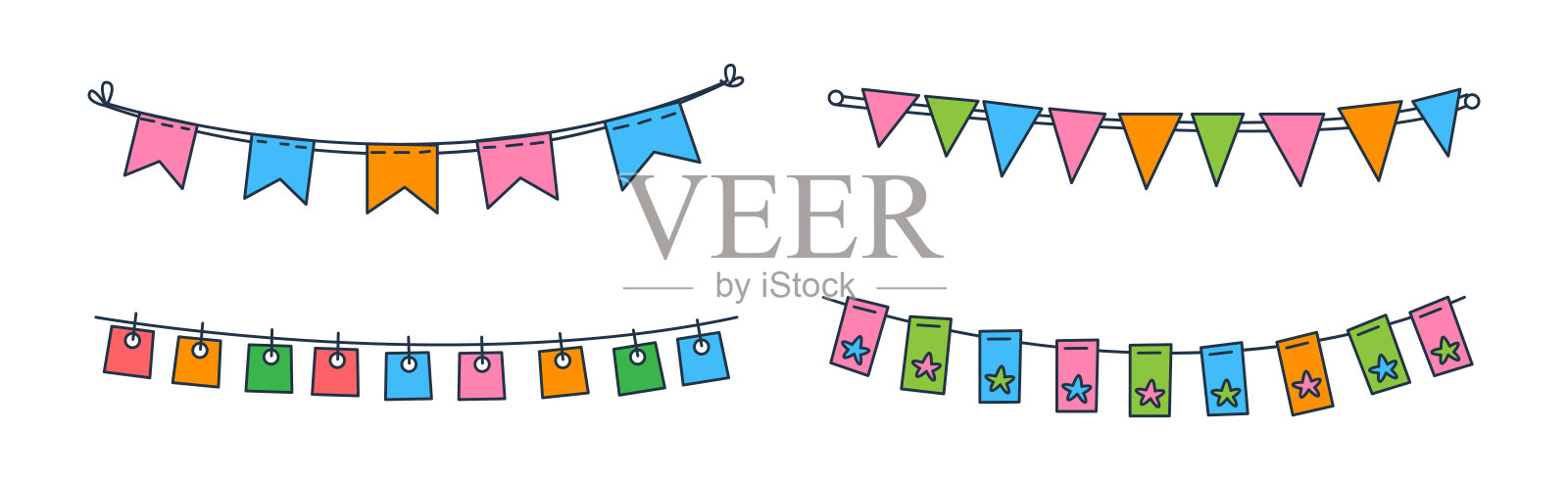 党狩猎和彩旗花环挂矢量集插画图片素材