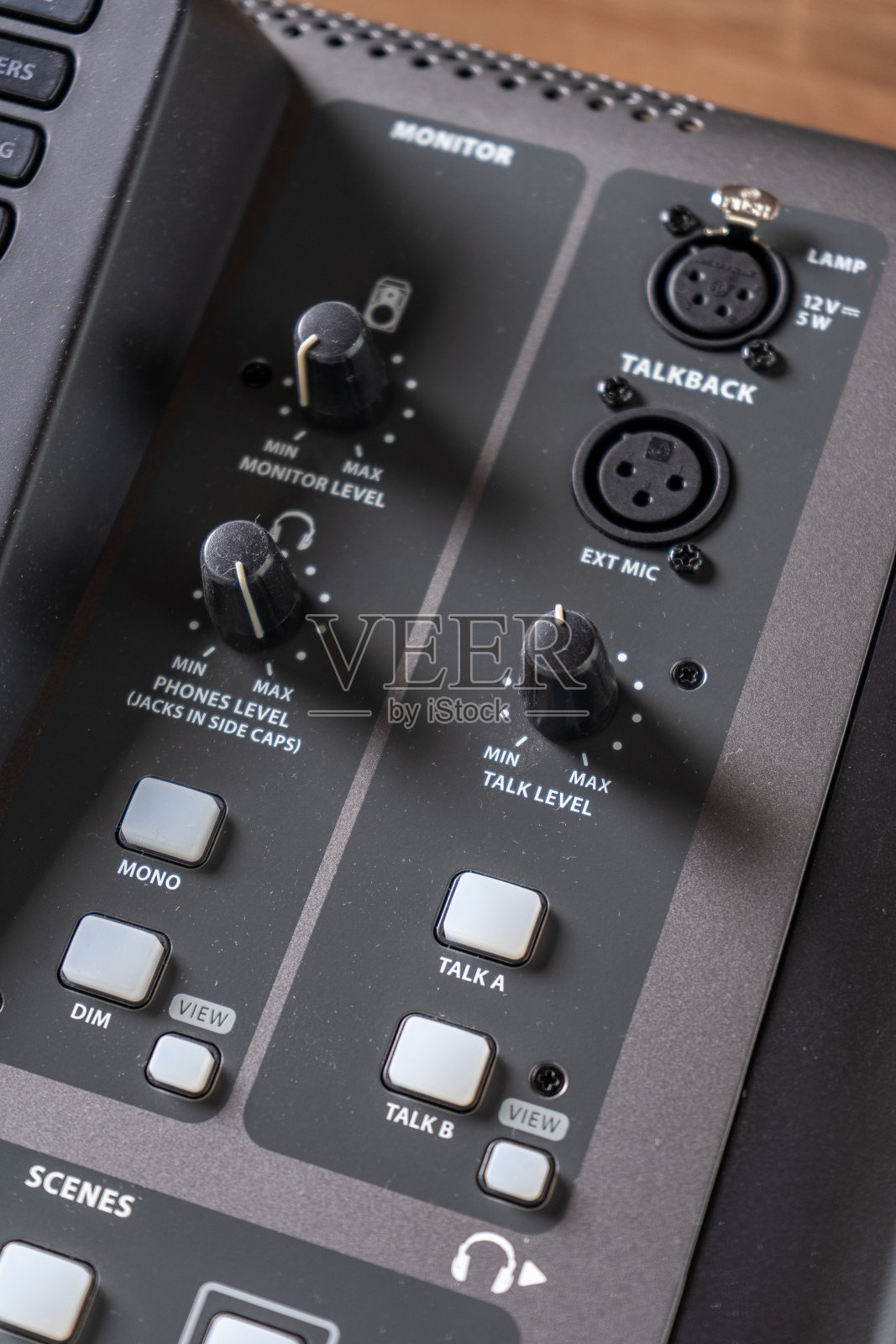 专业音频数字混音控制台的特写视图照片摄影图片