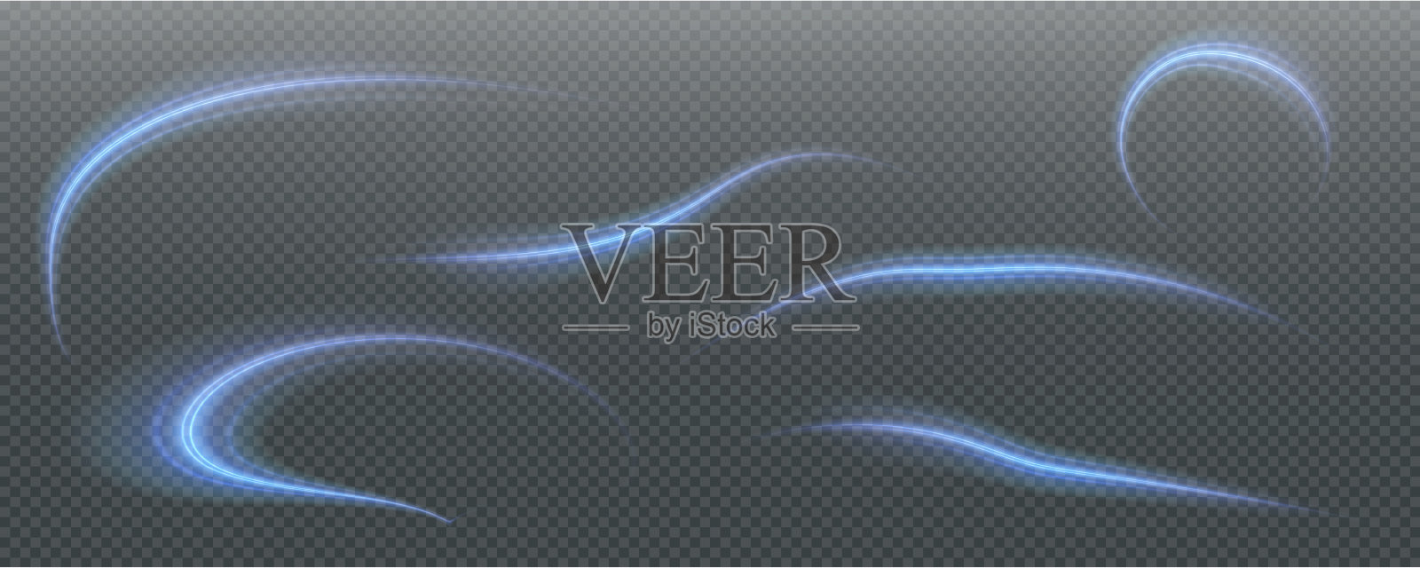 矢量背景与蓝色发光线。蓝色发光的速度线。发光效果。光迹波，火迹线和辉光曲线漩涡。插画图片素材
