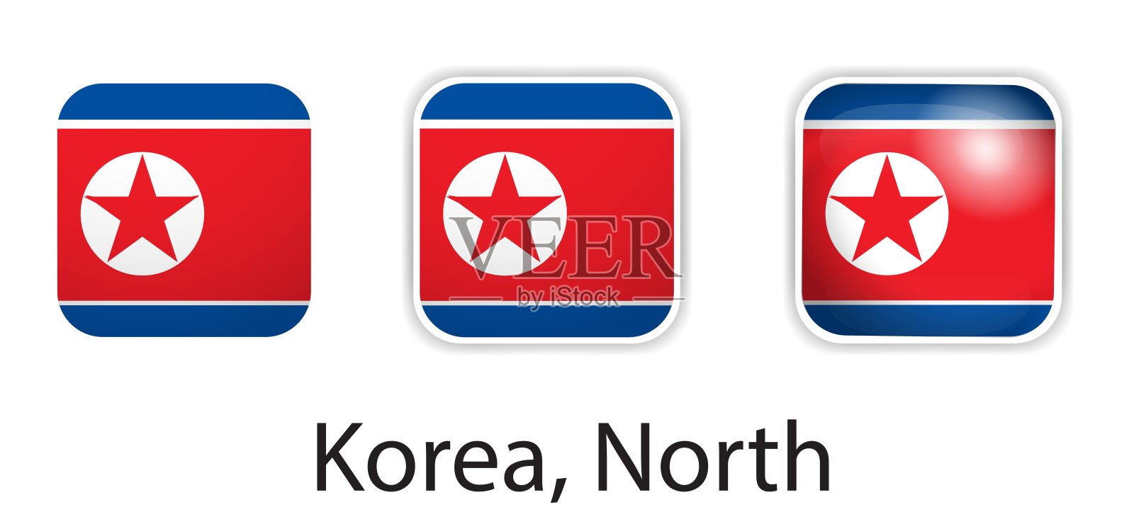 朝鲜国旗矢量图标设置为圆角方形插画图片素材
