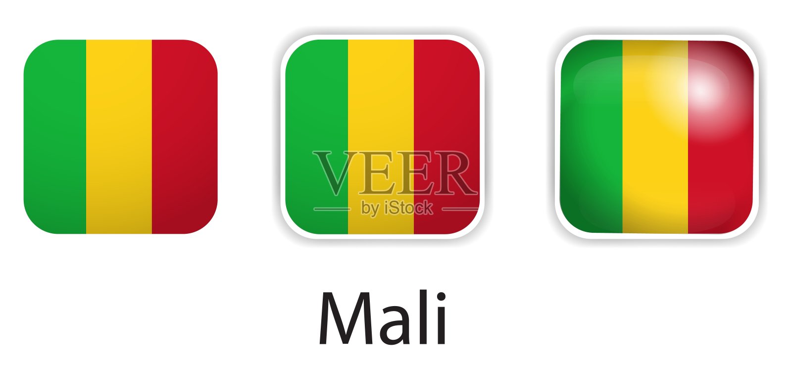 马里国旗矢量图标设置在圆形正方形的形状插画图片素材