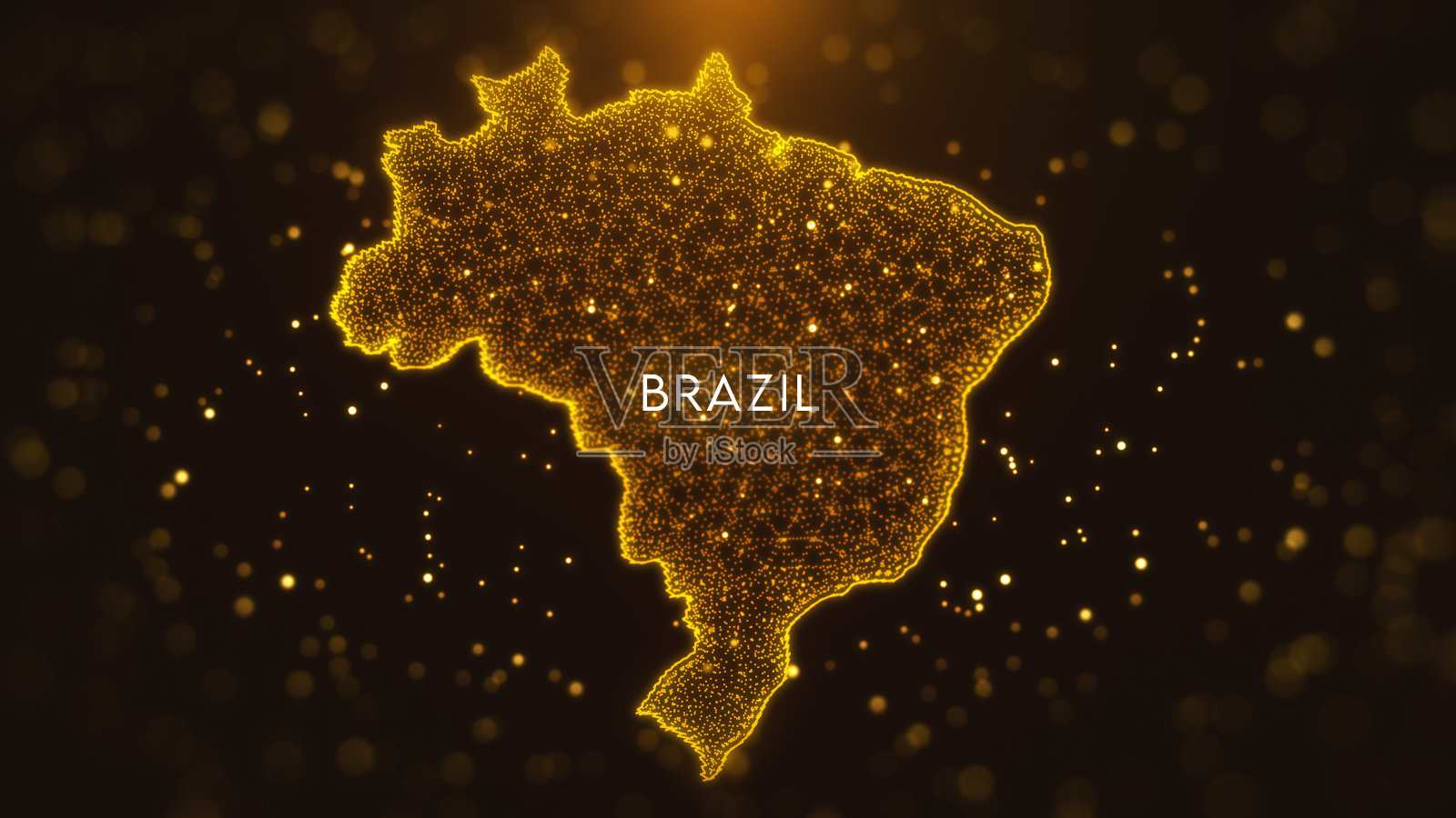 数字空间金色的黄色闪亮模糊焦点波浪形闪闪发光闪耀巴西地图的尘埃颗粒与文本和光耀斑插画图片素材