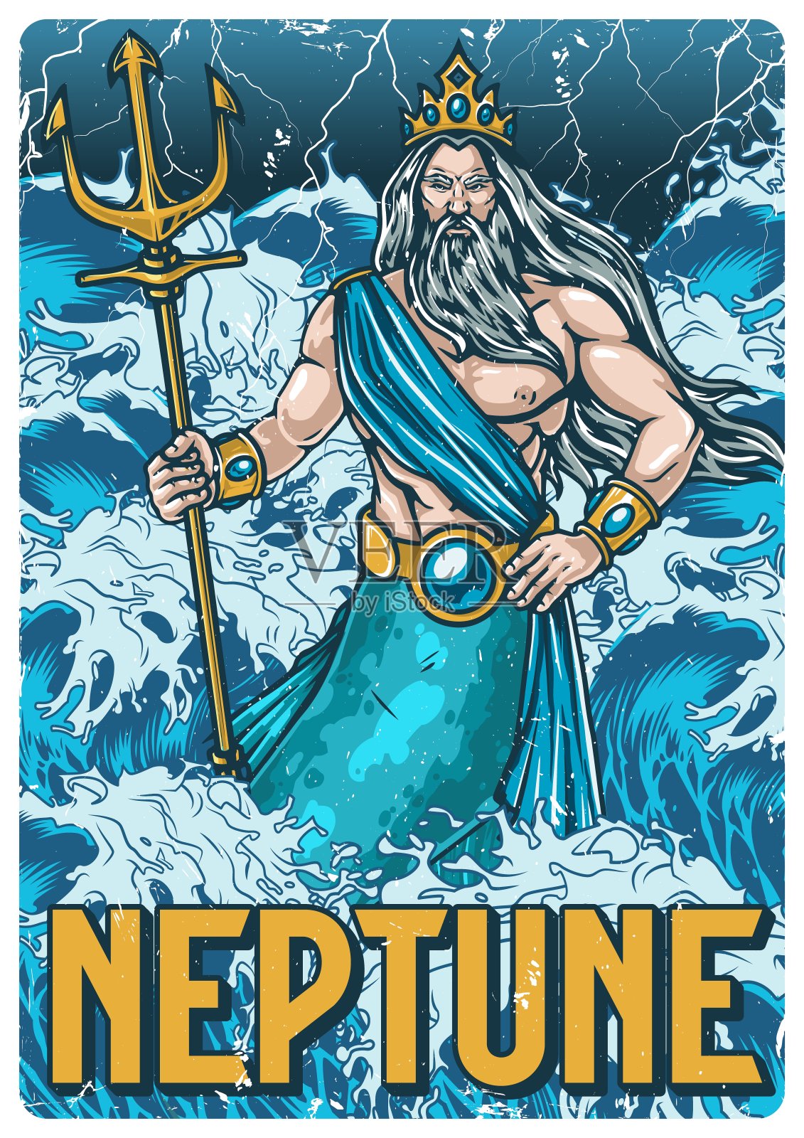 海海王星复古贴纸彩色插画图片素材