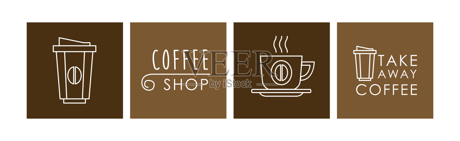 咖啡店标志和线图标矢量集插画图片素材