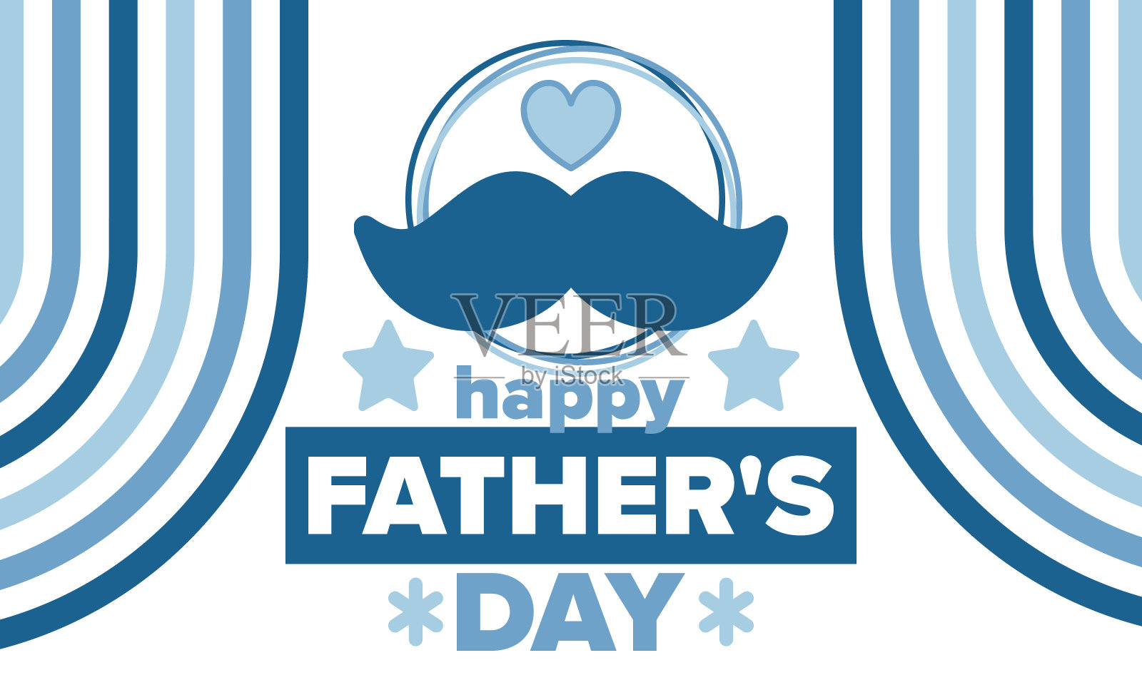 祝您父亲节快乐。纪念父亲。父亲的一天。可爱的六月庆典。最甜蜜的家庭节日。夏季派对活动。爸爸和他的孩子。矢量胡子和心脏。蓝色设计。创意艺术海报。图解说明插画图片素材