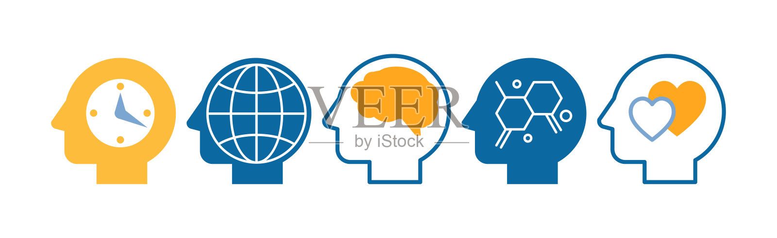 头部与大脑的想象力和精神力量向量集的图标插画图片素材