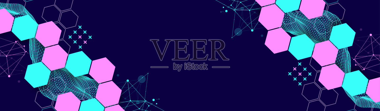 抽象的六边形波浪以框架风格制作。科技演示模板。手绘矢量艺术。插画图片素材