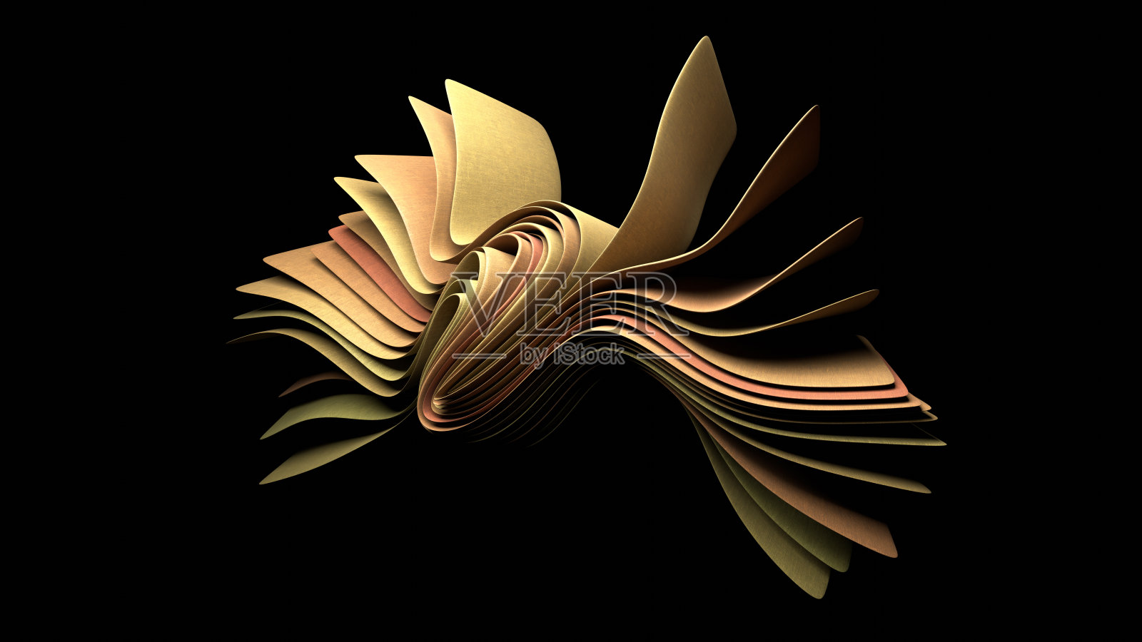 各种深浅不一的绿色折叠起伏的面料在构图的中心形成蝴蝶般的形状，创造了一个视觉上引人注目的有机设计。照片摄影图片