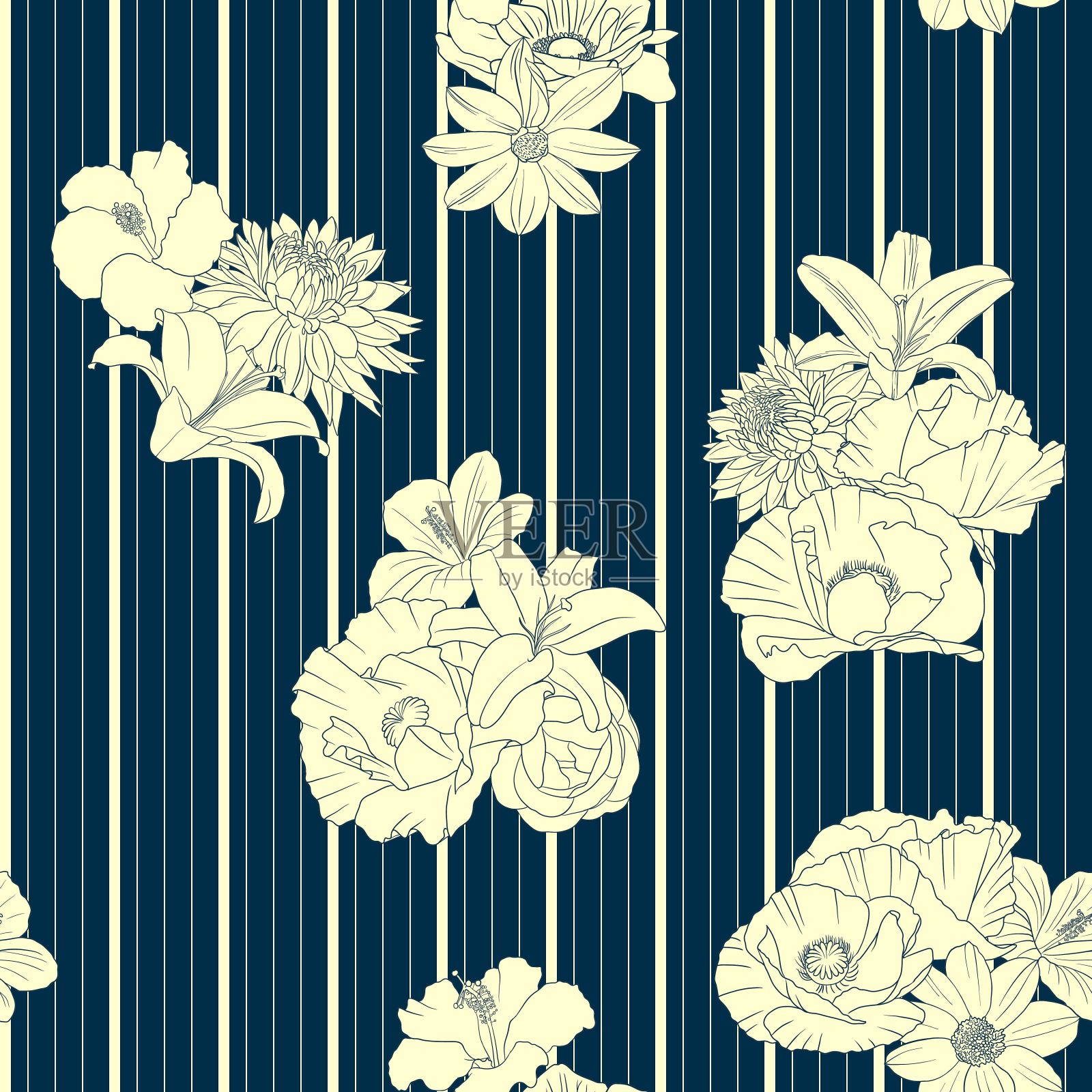 矢量无缝图案与花插画图片素材