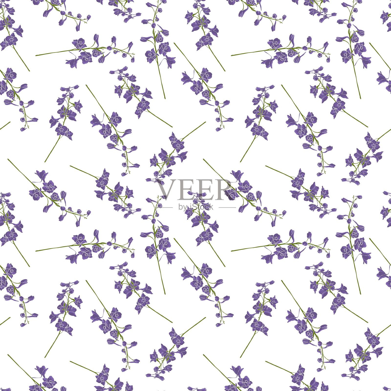 矢量无缝图案与云雀花插画图片素材