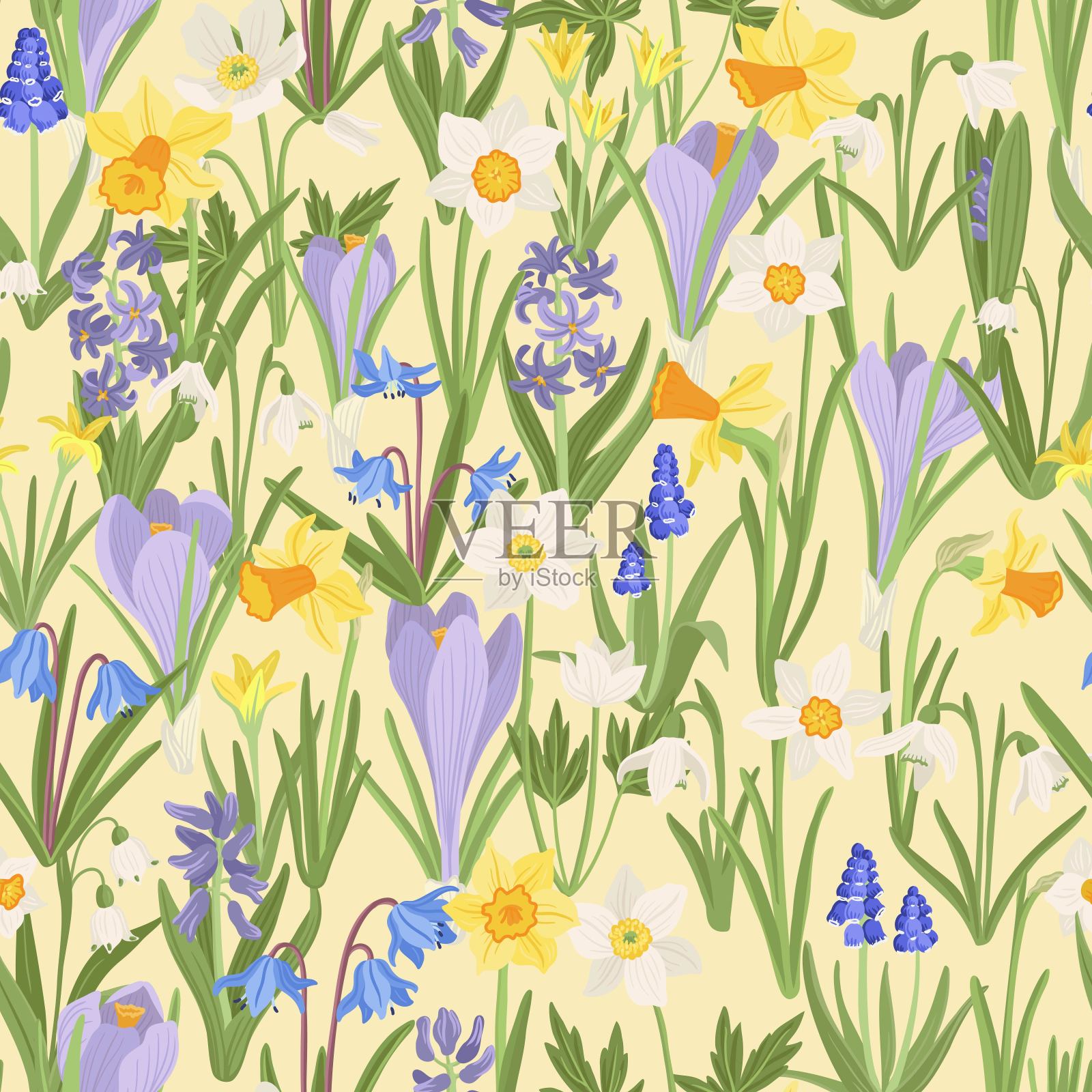 矢量无缝图案与花插画图片素材