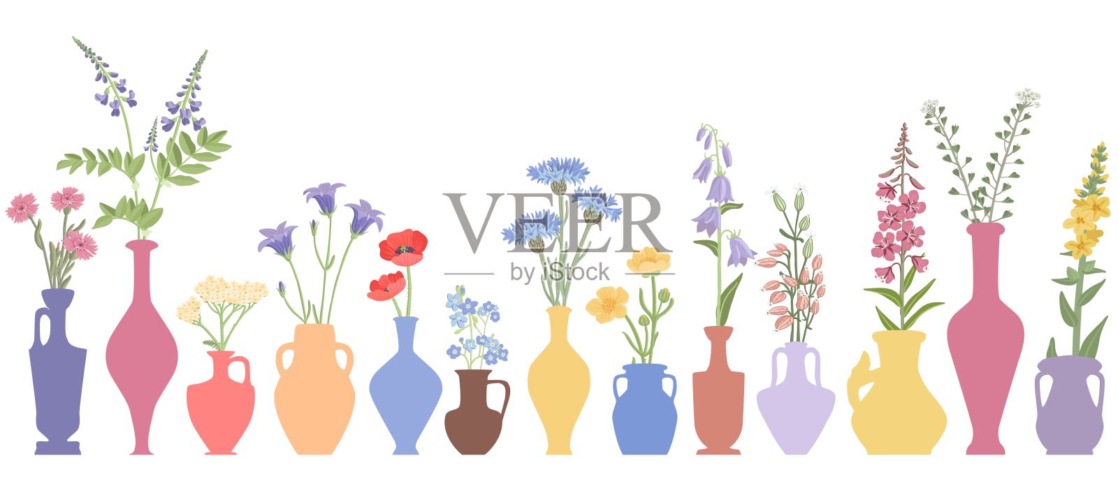 矢量绘图集的花瓶插画图片素材