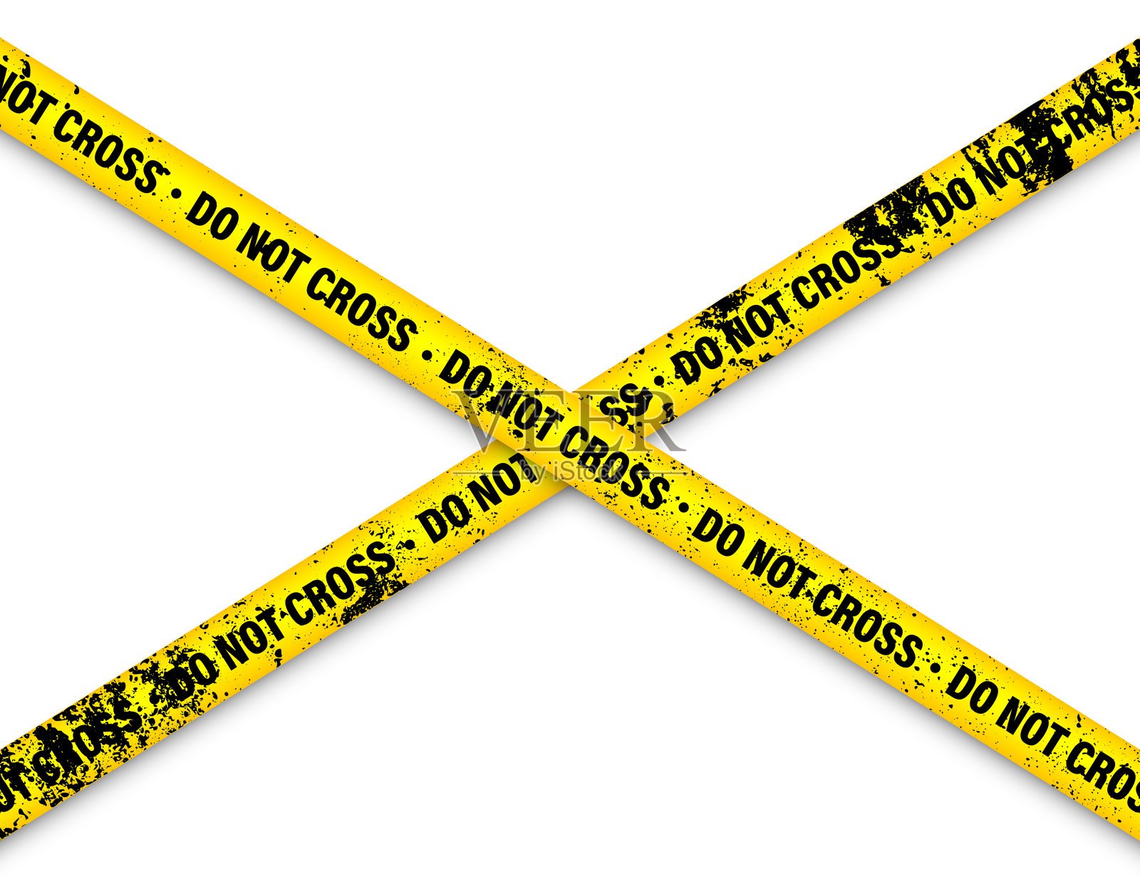 旧垃圾路障施工胶带。黄色警戒线，色彩鲜艳的危险或危险条纹，彩带。禁区，区域。注意符号。矢量图插画图片素材