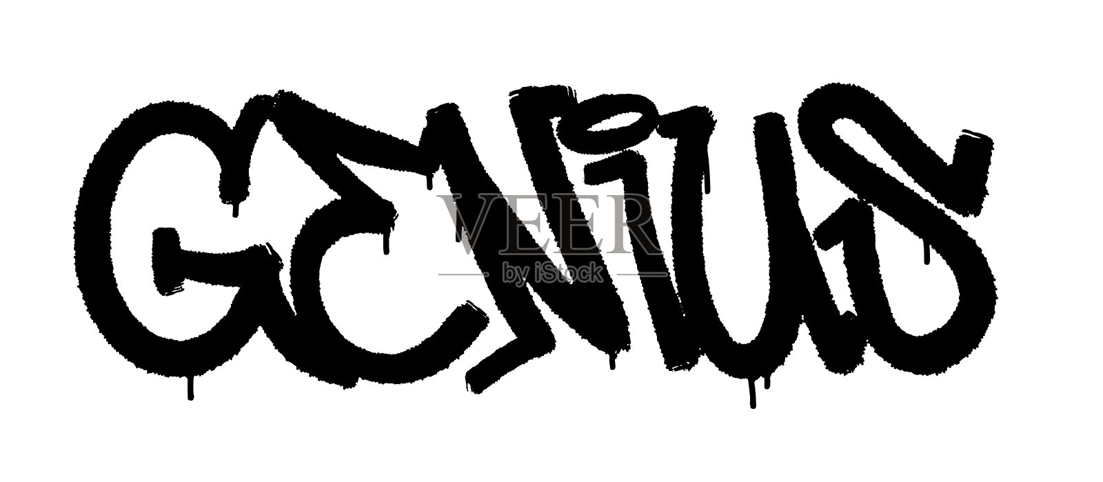 天才字黑色涂鸦喷漆排版孤立的白色插画图片素材