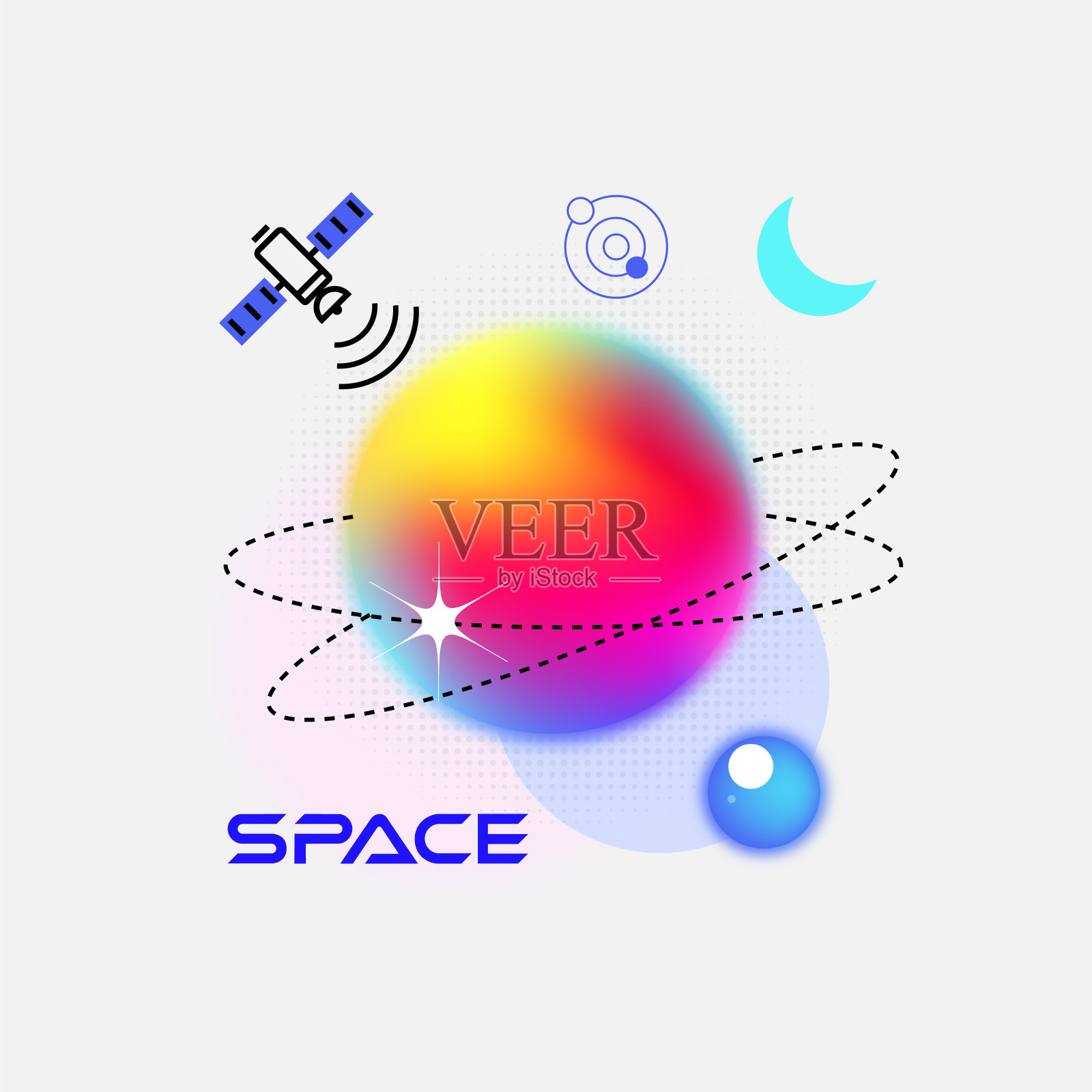 太空中抽象的彩色行星。插画图片素材