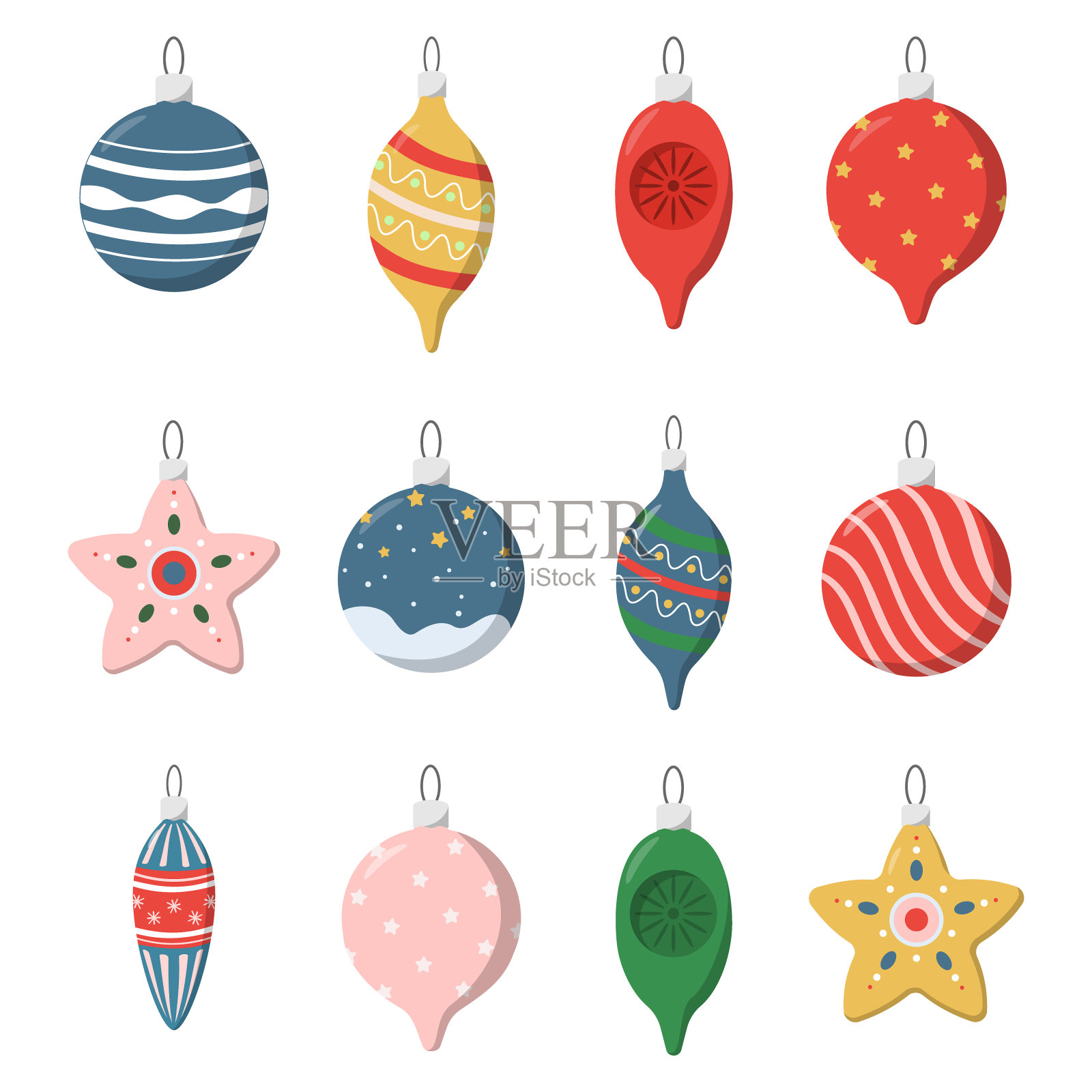 圣诞舞会收藏。新年，圣诞，冬天装饰小摆设。插画图片素材