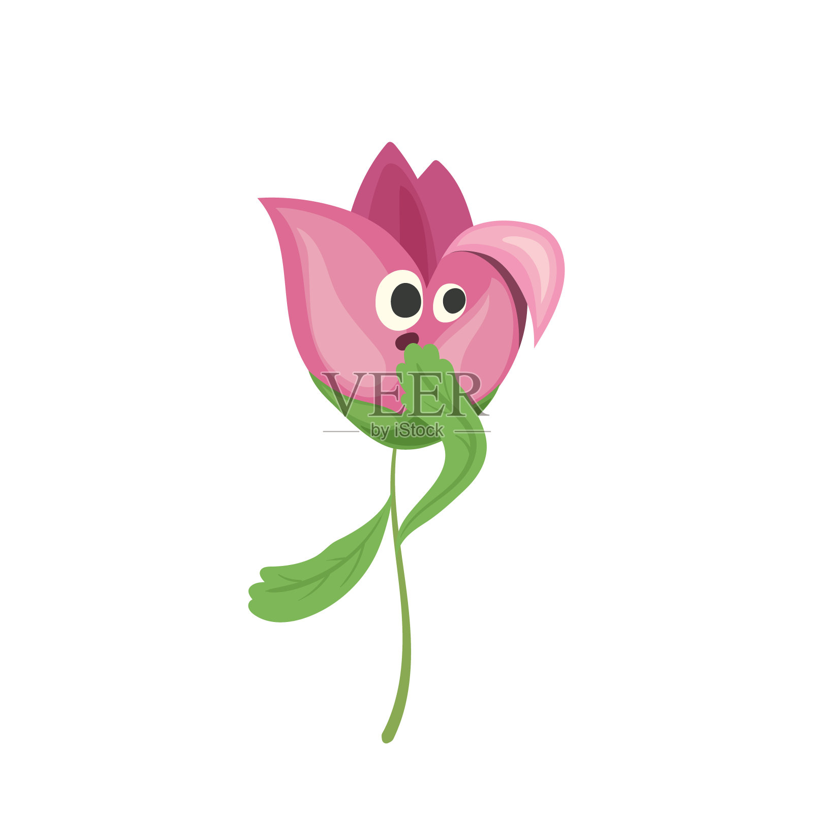 在白色背景上孤立的带有惊讶或震惊表情的卡通花朵人物插画图片素材