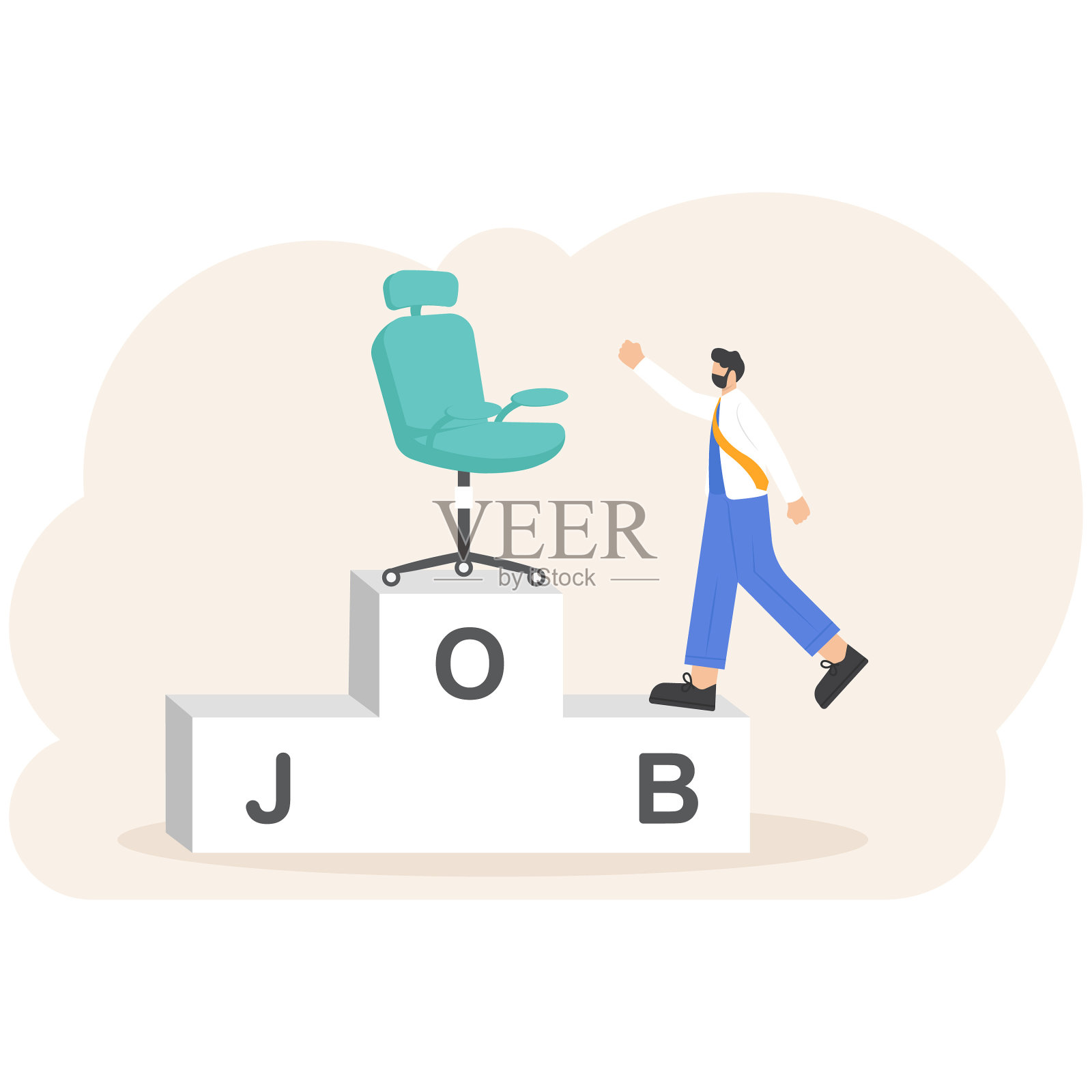 在公司获得最高职位的工人或雇员。升职或事业高峰。对找到工作持乐观态度的求职者。成功的商人。插画概念设计插画图片素材