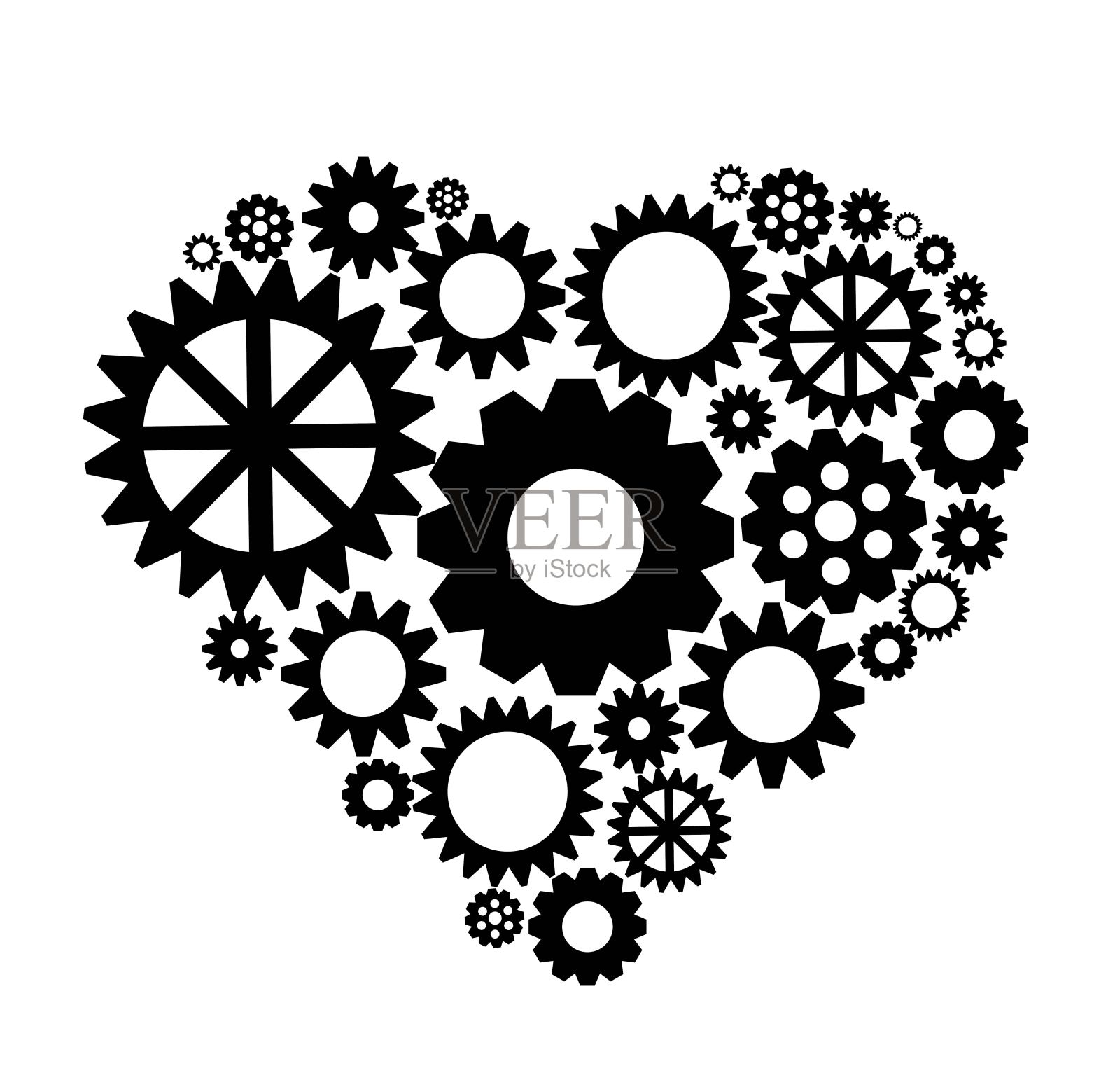 心脏齿轮机构隔离在白色插画图片素材
