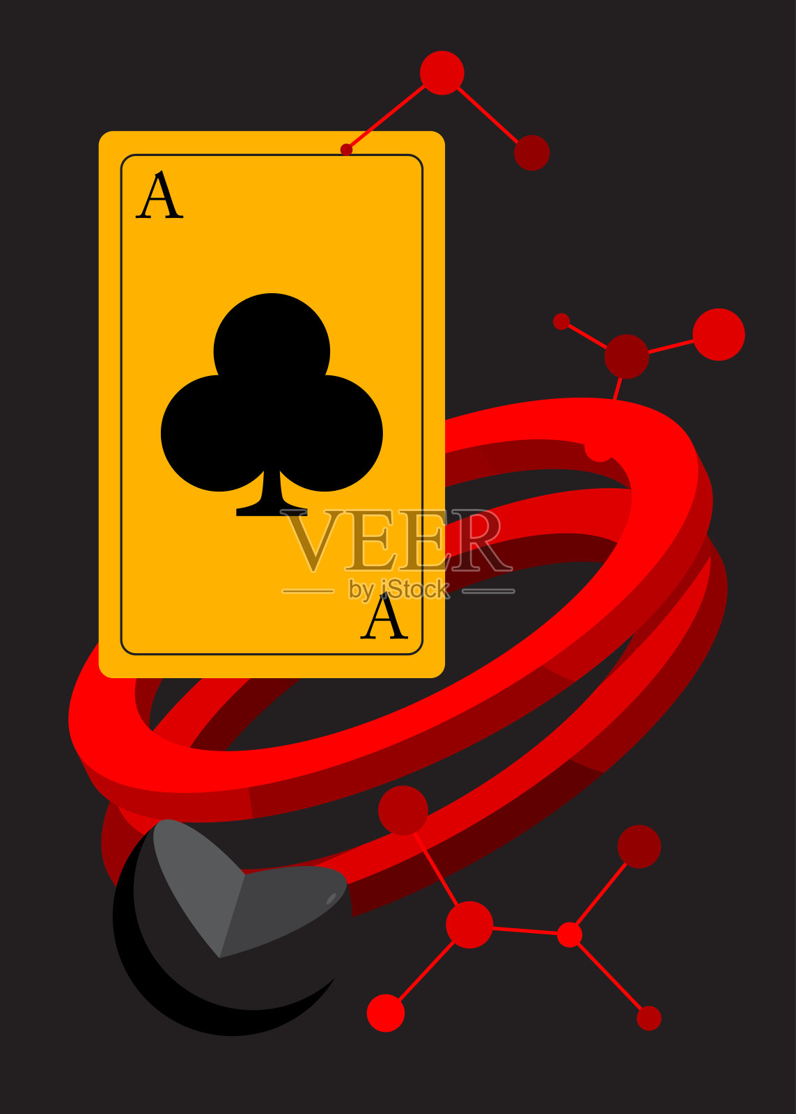 扑克牌与几何图形复古主题背景。最小几何元素。复古抽象形状矢量插图。插画图片素材