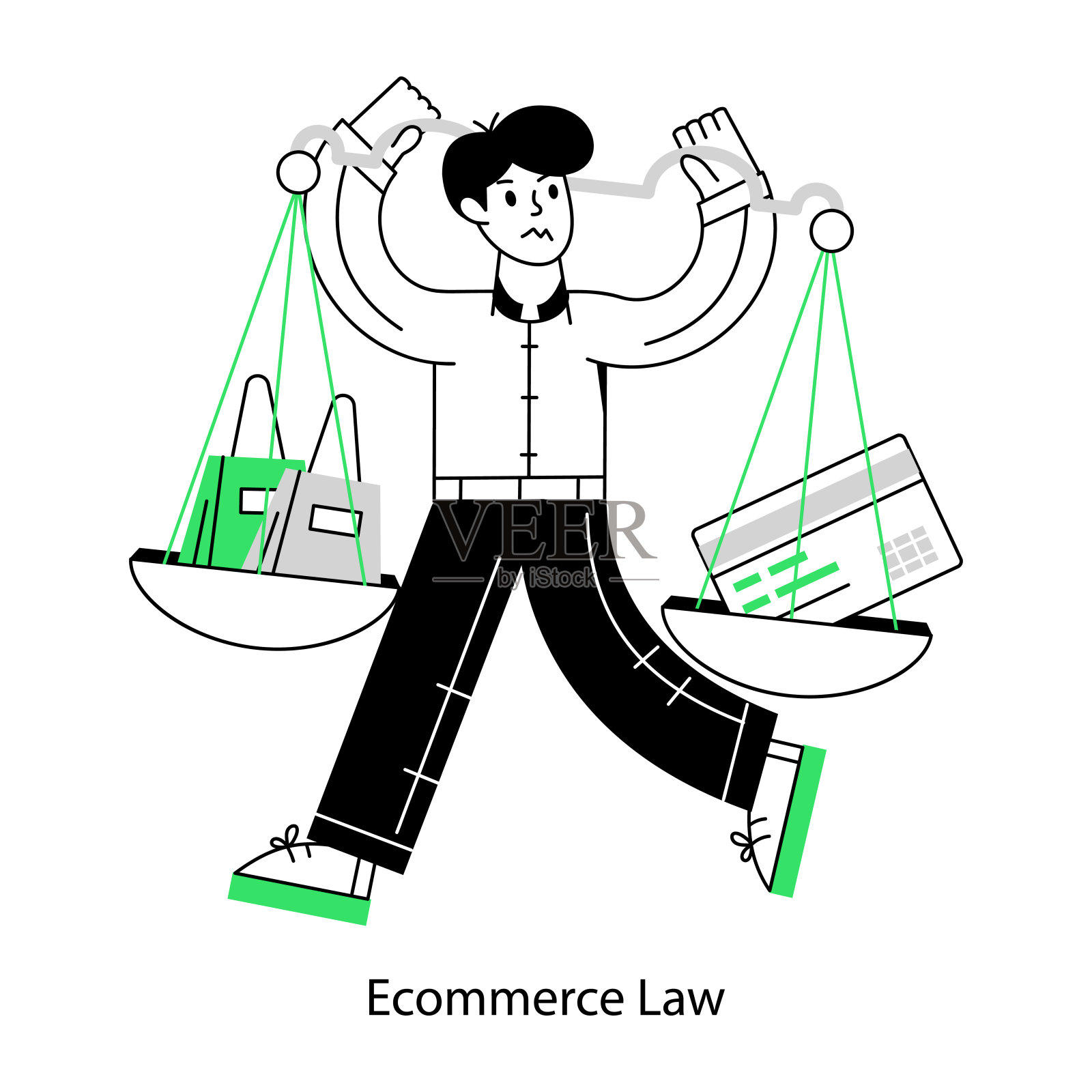 一个迷人的线性迷你插图电子商务法插画图片素材