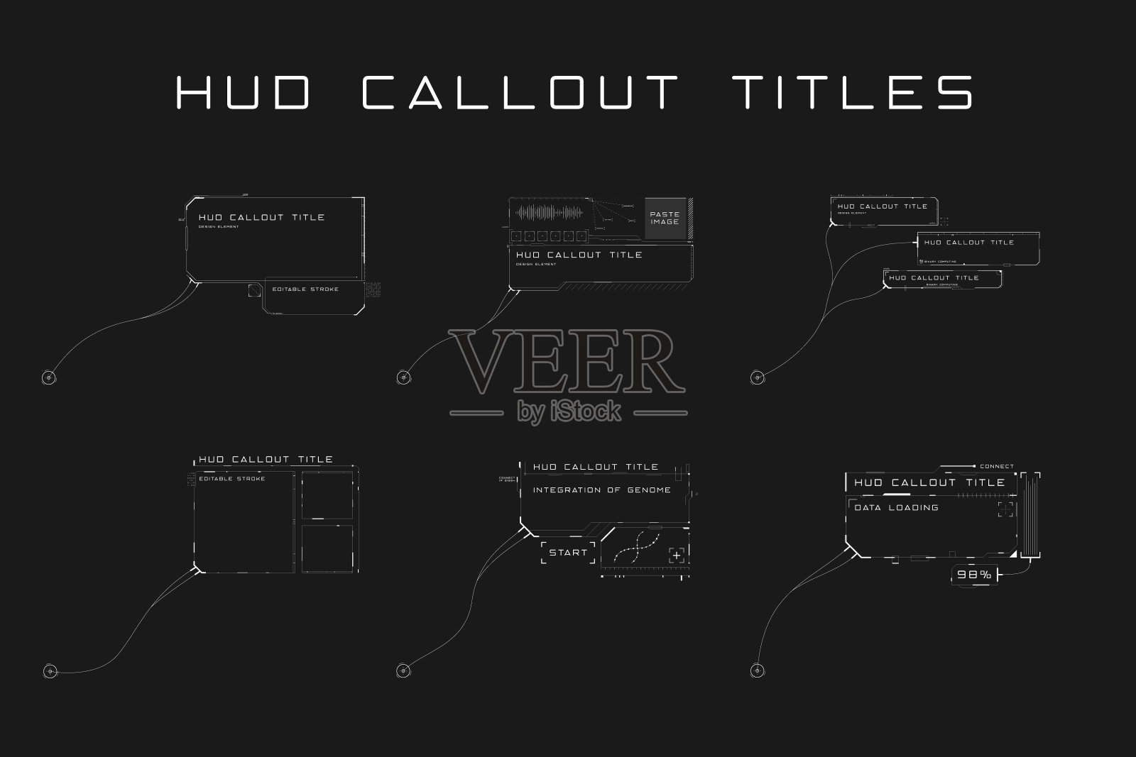 一组HUD样式的标注标题。插画图片素材