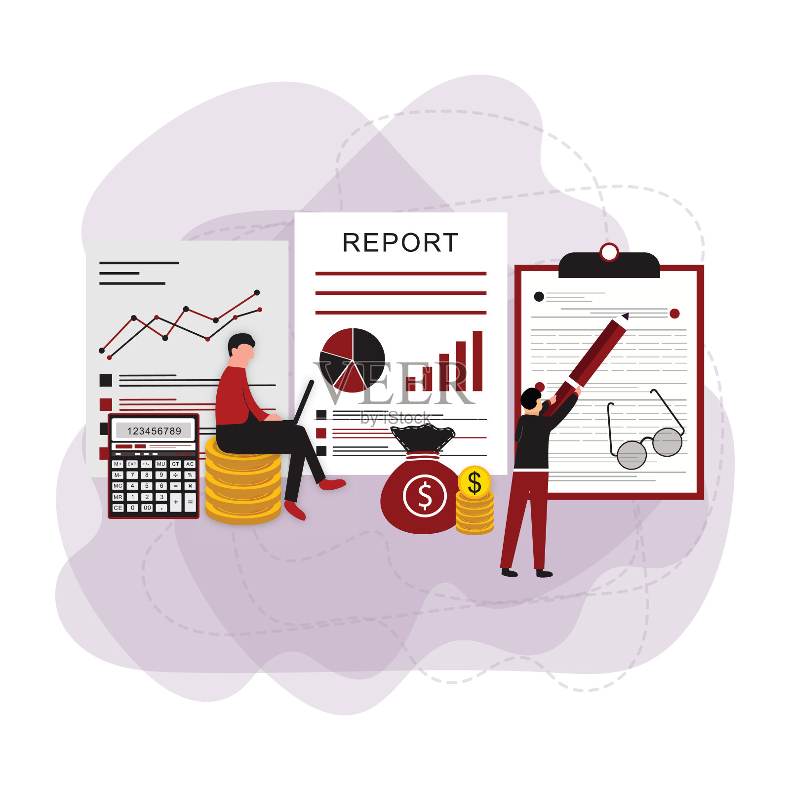 财务咨询与图表报告的概念插画图片素材