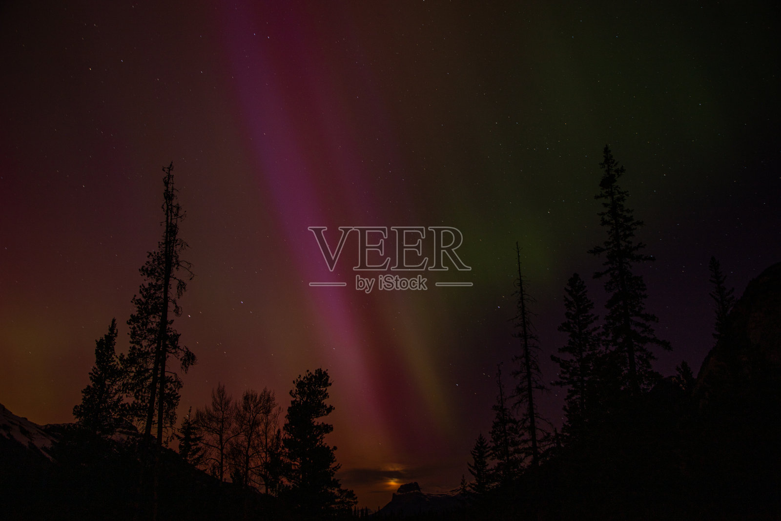 极光，北极光，班夫，弓谷，阿尔伯塔，加拿大，景观，夜空，旅游目的地，惊险，天体，现象，彩色，天空，闪烁，灯光，自然奇观，风景，雄伟，山脉，星光，荒野，冒险照片摄影图片