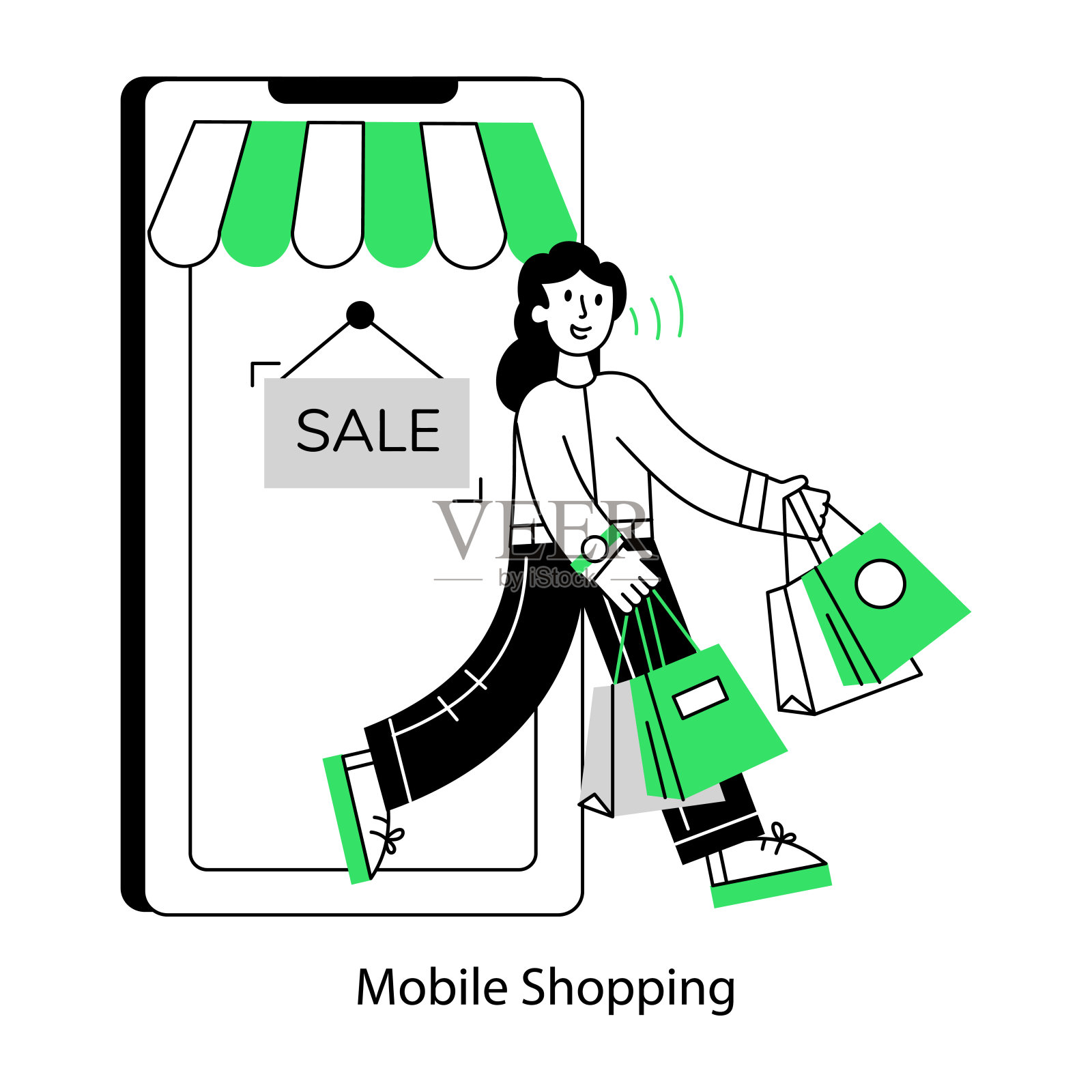 现代移动购物的迷你插图插画图片素材