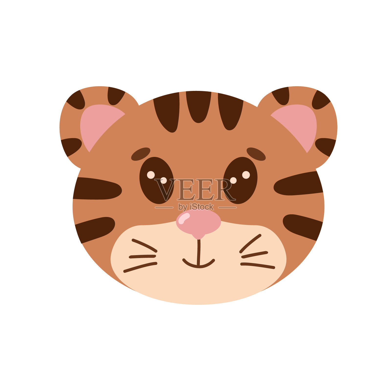 可爱的老虎，可爱的动物头。儿童设计元素，背景。插画图片素材