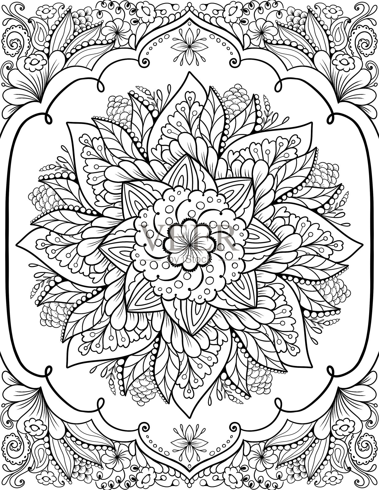 观赏曼陀罗成人涂色书页。阿拉伯、印度装饰品插画图片素材