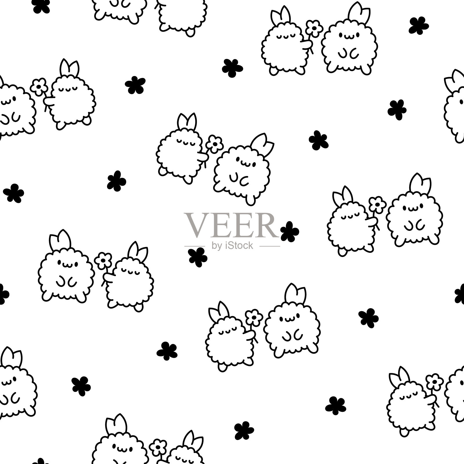 可爱的情侣炸虾天妇罗。无缝模式。着色页面。日本料理人物。手绘风格。矢量图。设计的饰品。插画图片素材