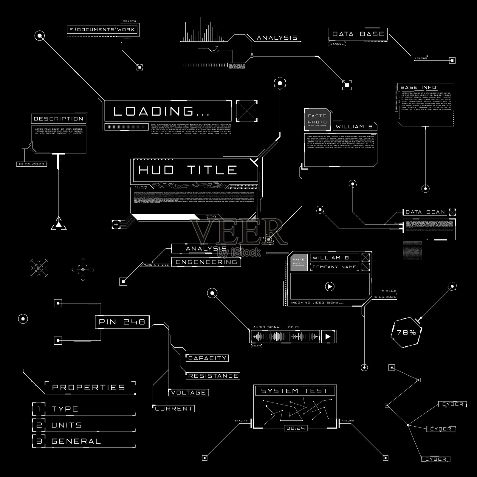 HUD样式的标注标题。插画图片素材