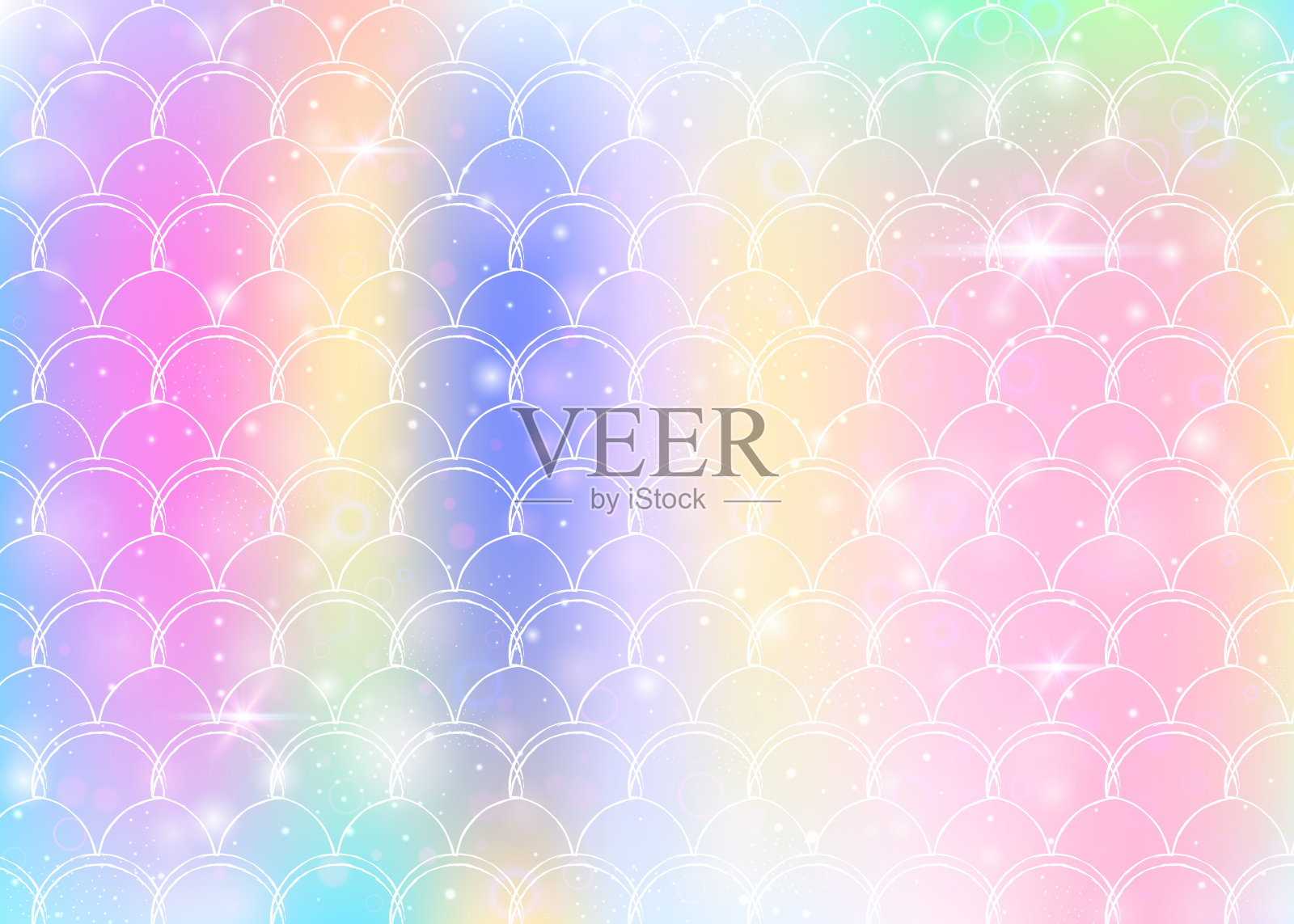 卡哇伊美人鱼背景与公主彩虹鳞片图案。插画图片素材