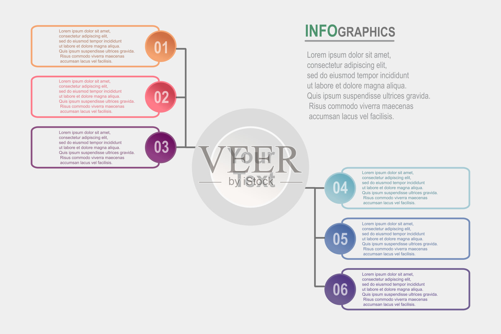 用于业务数据可视化。过程图。抽象元素的图形，图表与6个步骤，选项，零件或过程。用于表示的业务模板。信息图的创意概念插画图片素材