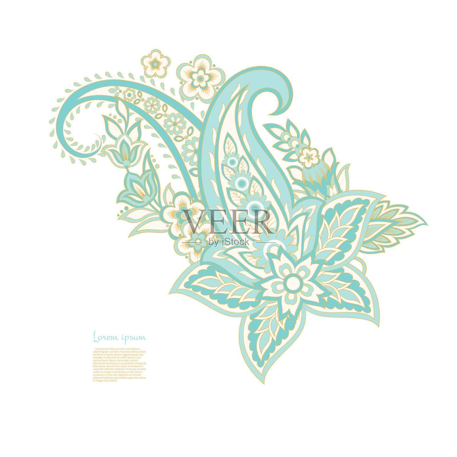 大马士革佩斯利花卉东方矢量孤立模式插画图片素材