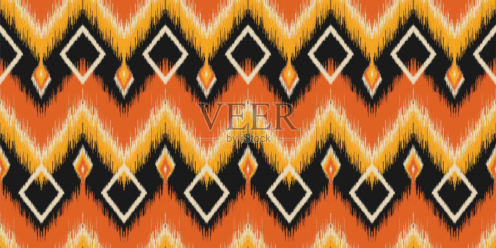 无缝图案民族抽象背景圆形ikat图案几何曲线矢量设计，适用于时尚服装、纺织、包装、装饰等背景。插画图片素材