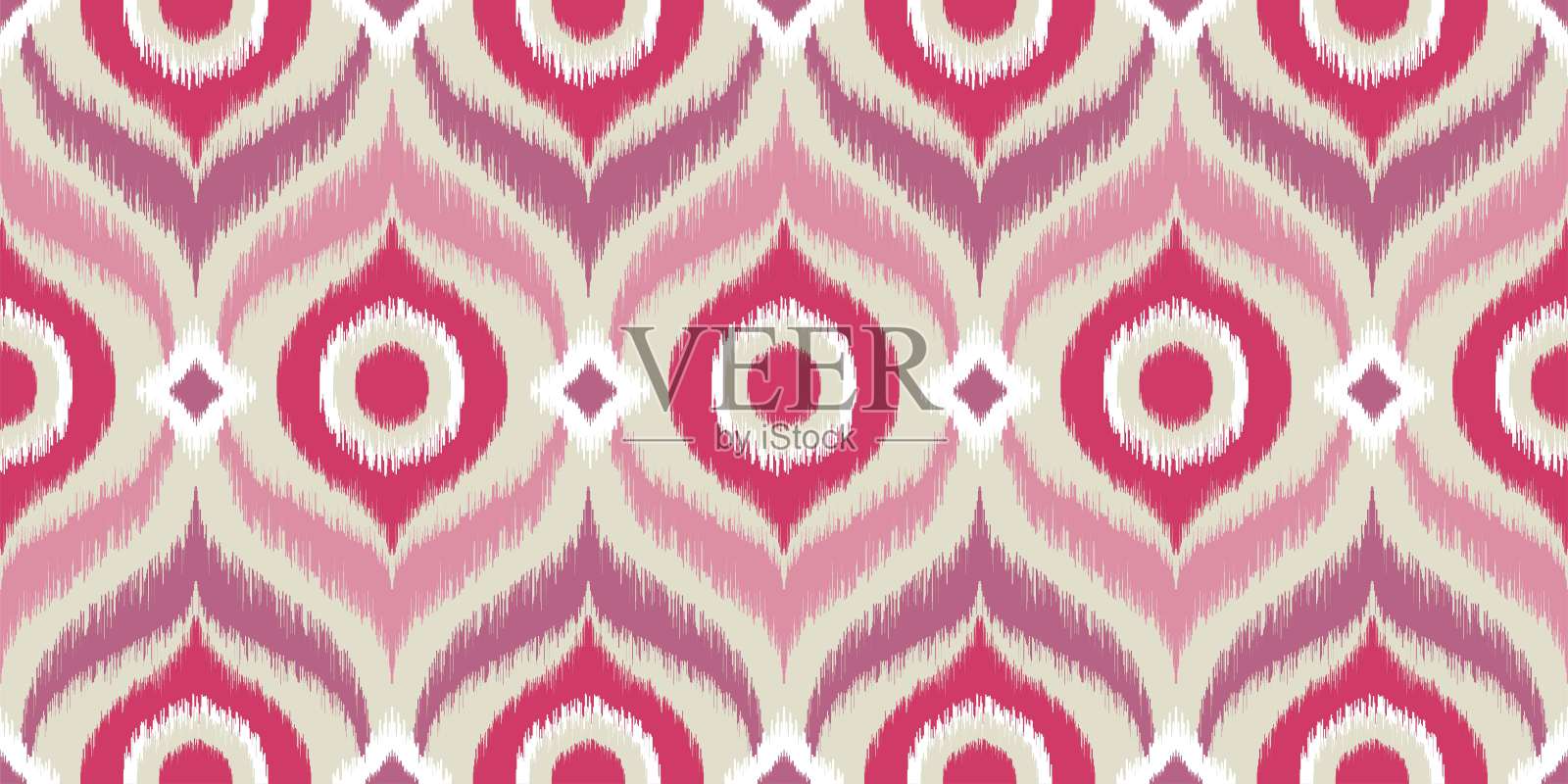 无缝图案民族抽象背景圆形ikat图案几何曲线矢量设计，适用于时尚服装、纺织、包装、装饰等背景。插画图片素材