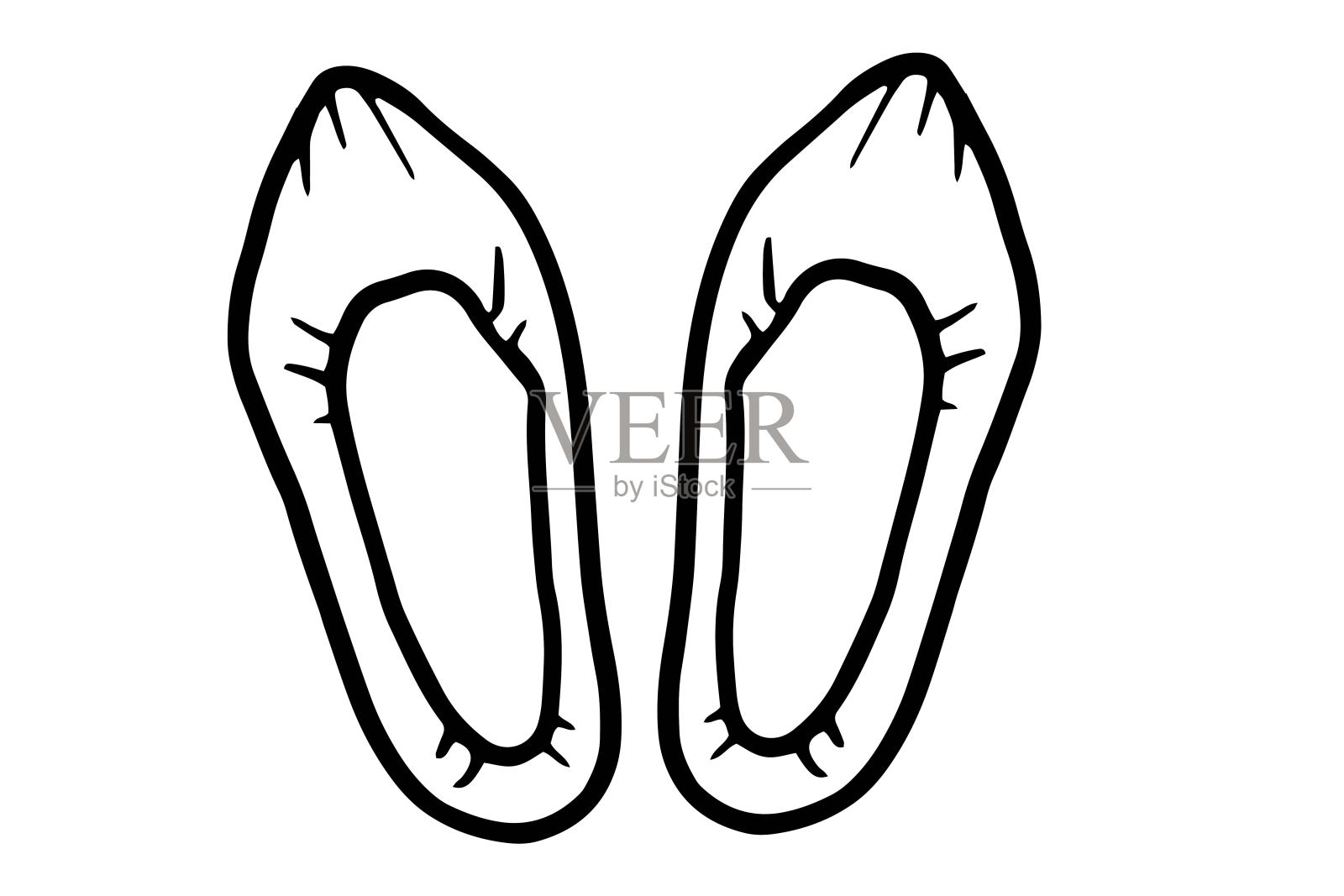 一对时尚芭蕾舞鞋矢量轮廓插图。涂鸦素描，孤立的矢量在一个白色的背景。用于海报，横幅，卡片设计。鞋店，舞蹈室，女鞋时尚插画图片素材